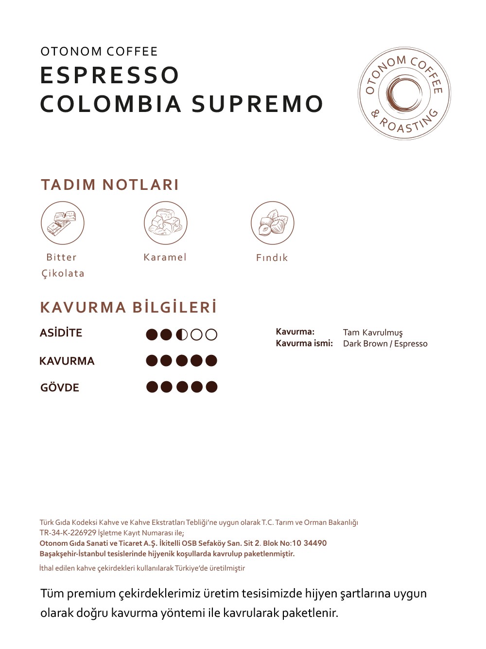 Kolombiya Supremo Single Origin Espresso 250 gr