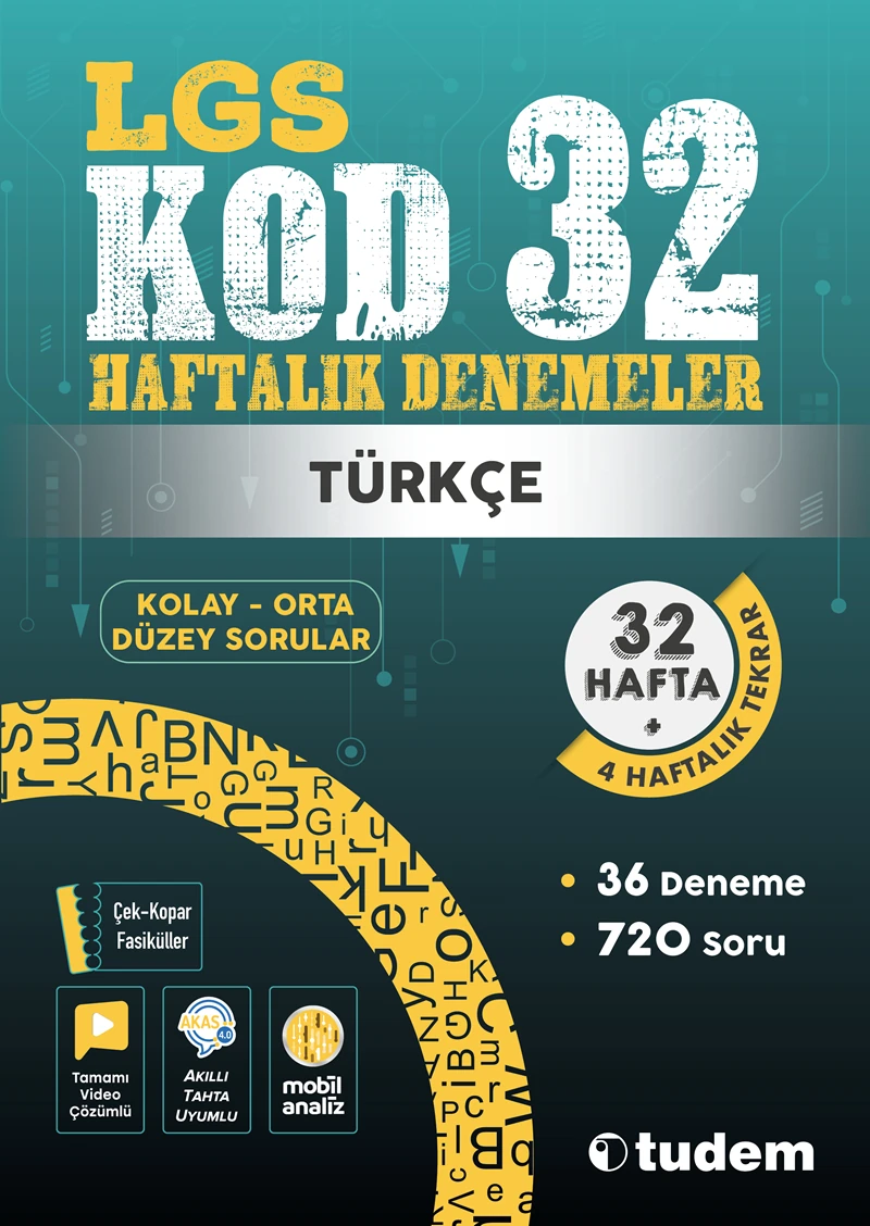 Tudem Yayınları 8. Sınıf Türkçe Kod 32 Haftalık Denemeleri