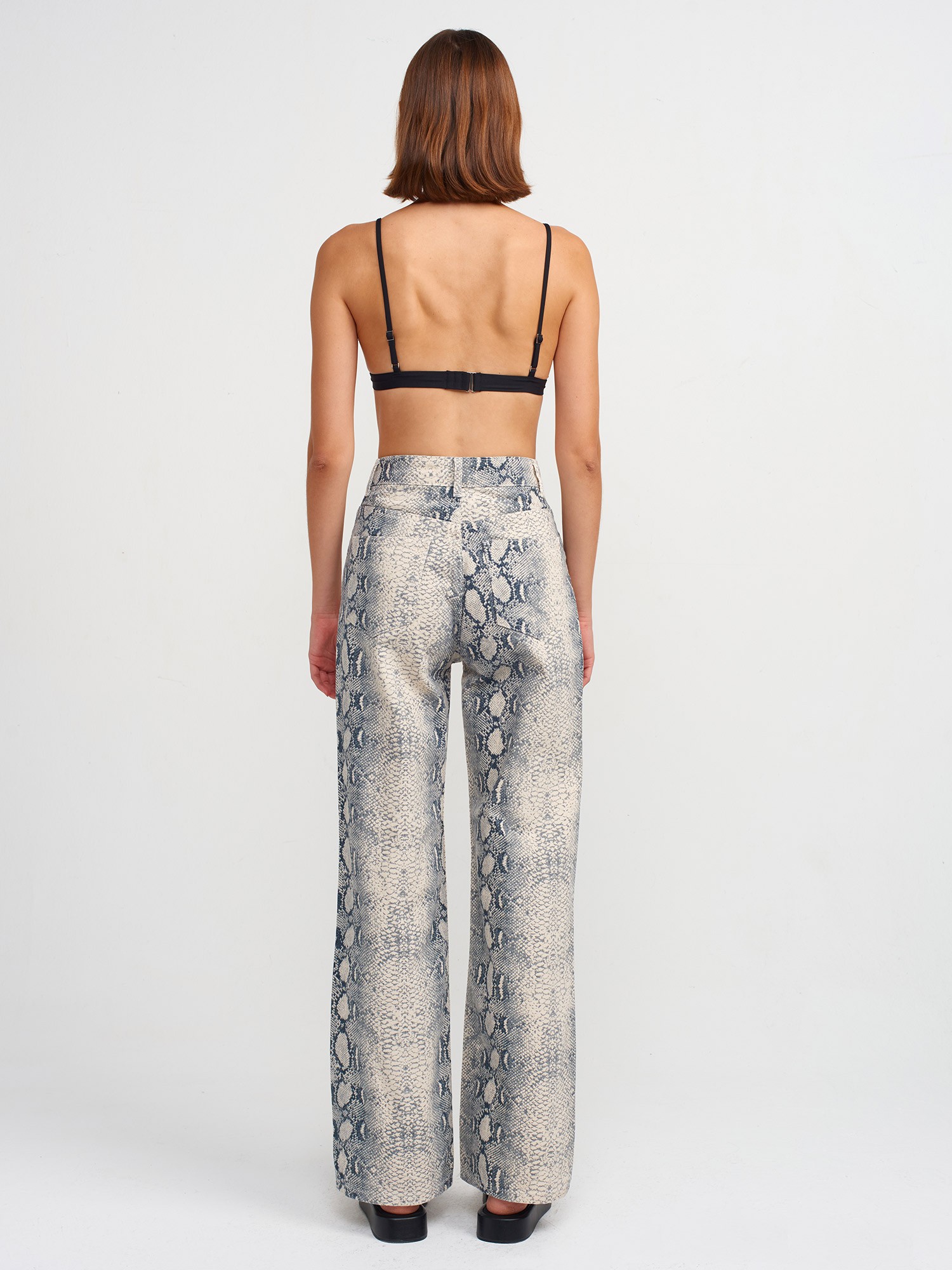 Snake Pattern Wideleg Denim Trousers