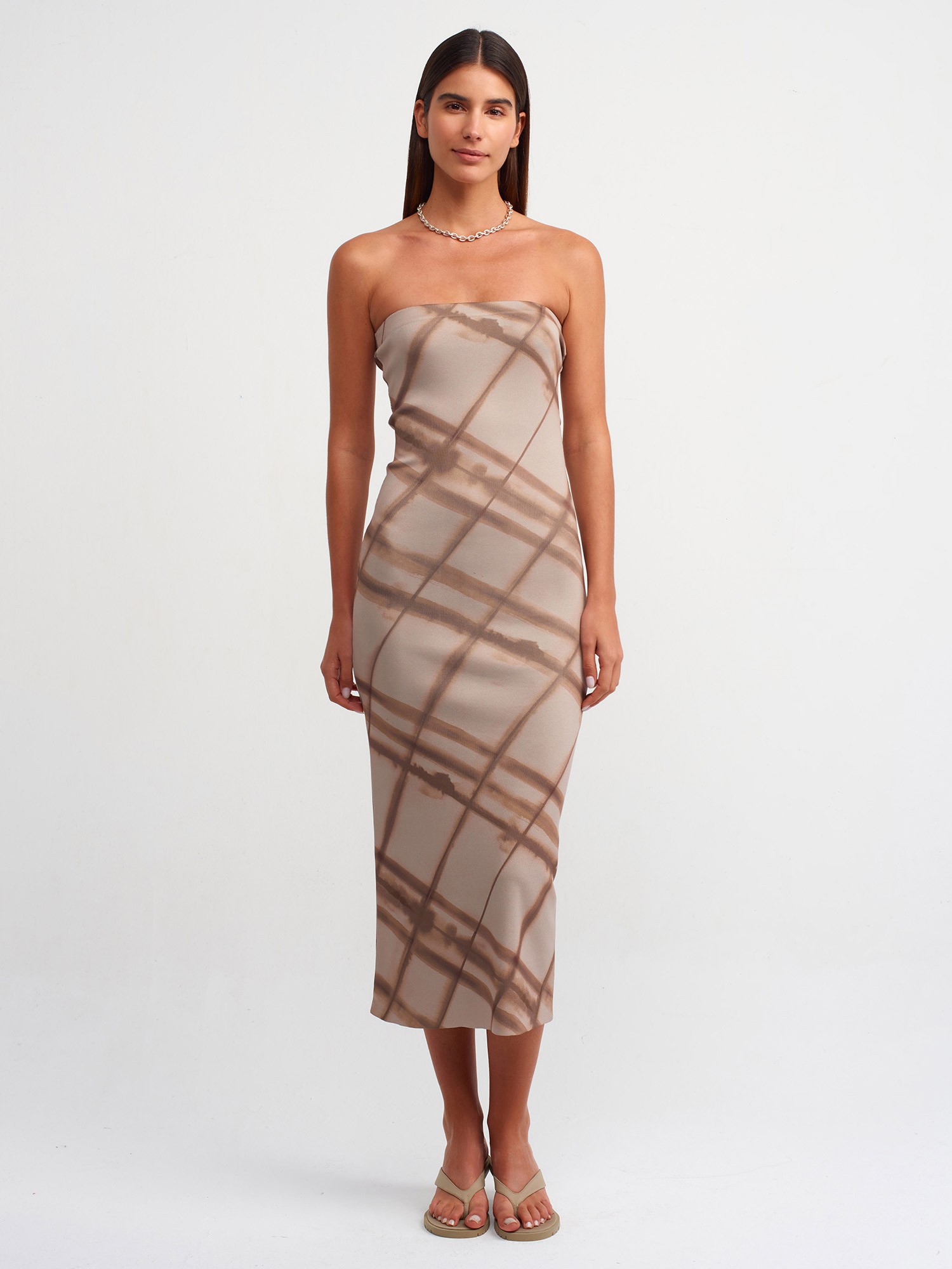 Strapless Plaid Printed Knitwear Dress