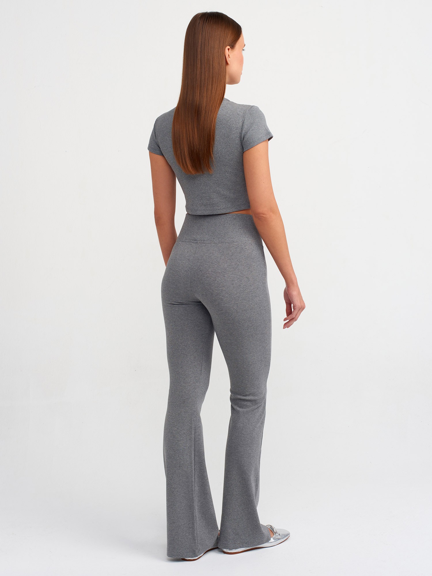 Ribbed Waist Flared Trousers