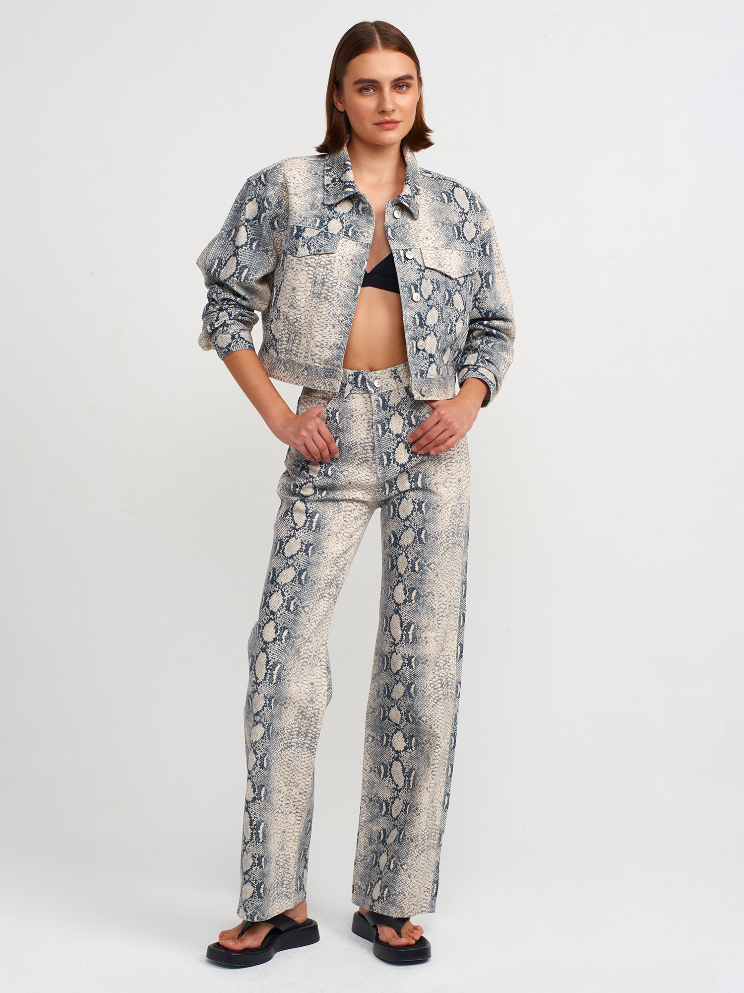 Snake Pattern Wideleg Denim Trousers