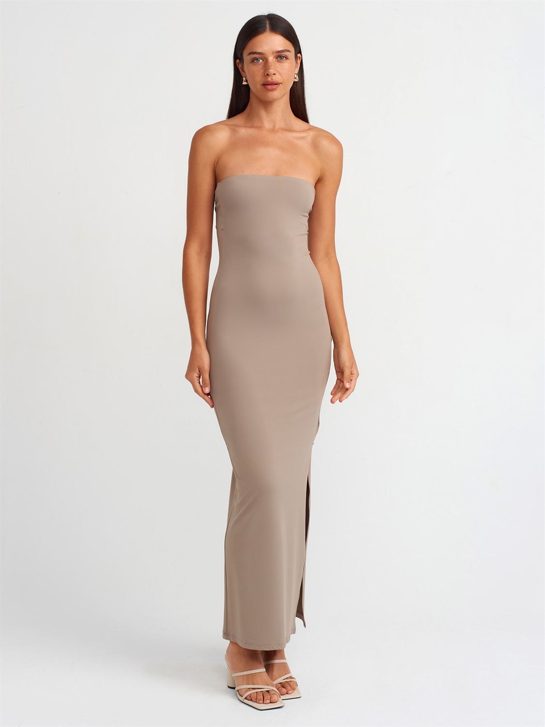 Strapless Midi Dress - mink