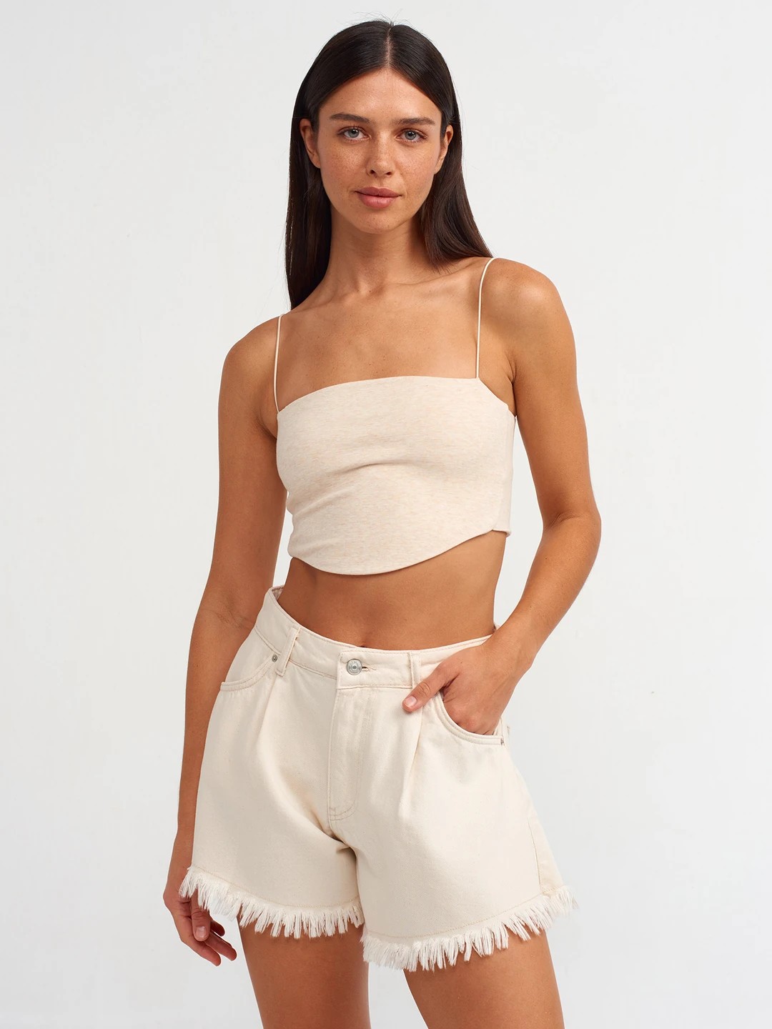 Strapped Crop Top - Beige