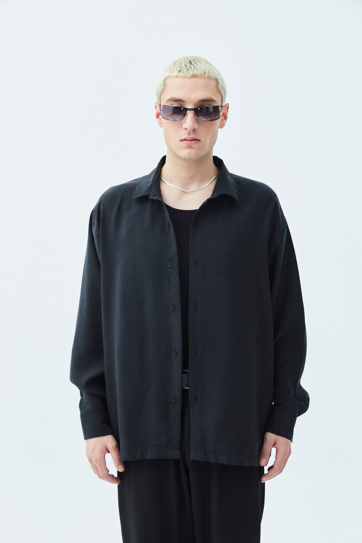 Basic Oversize Long Sleeve Shirt - Black