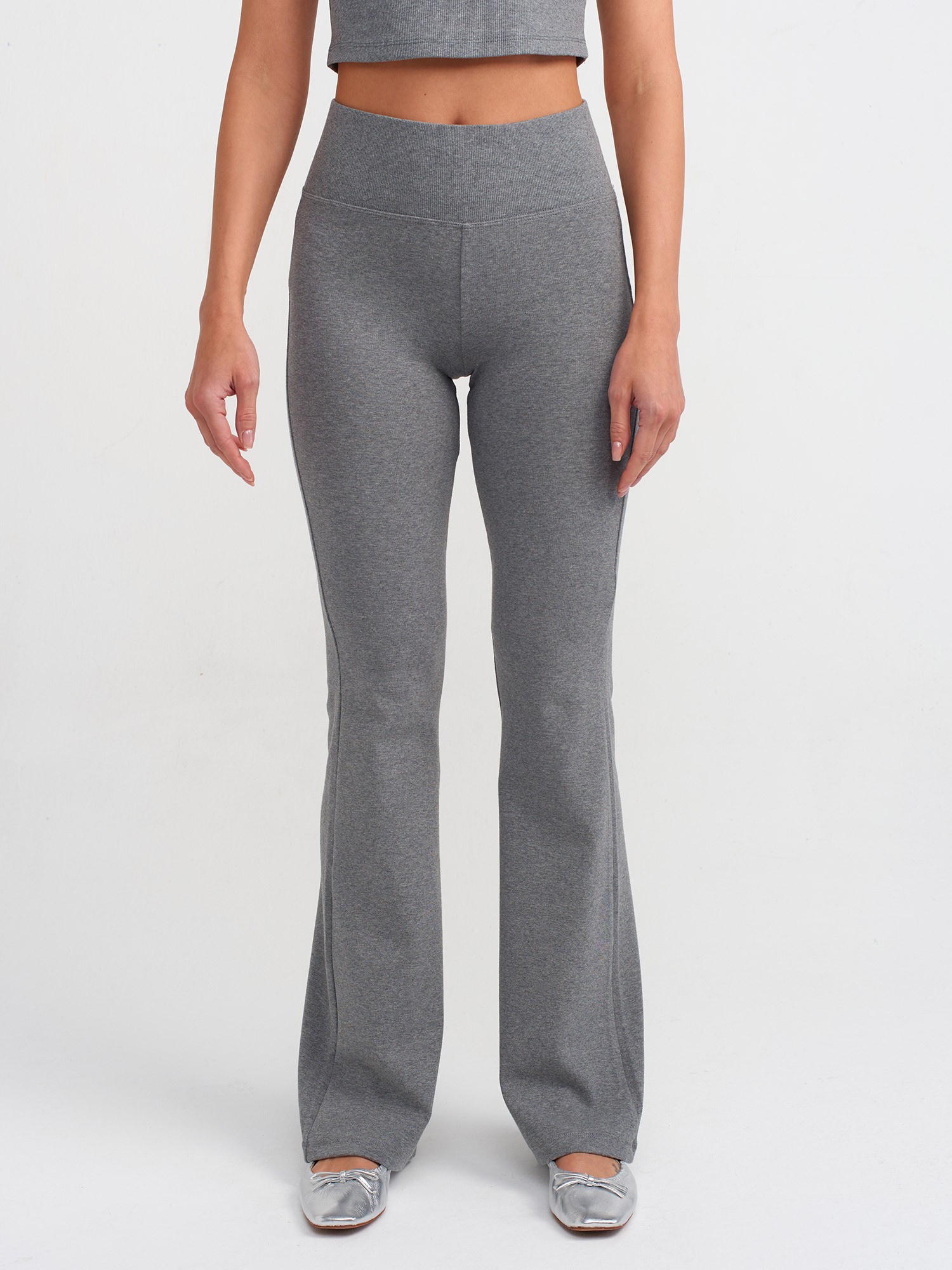 Ribbed Waist Flared Trousers