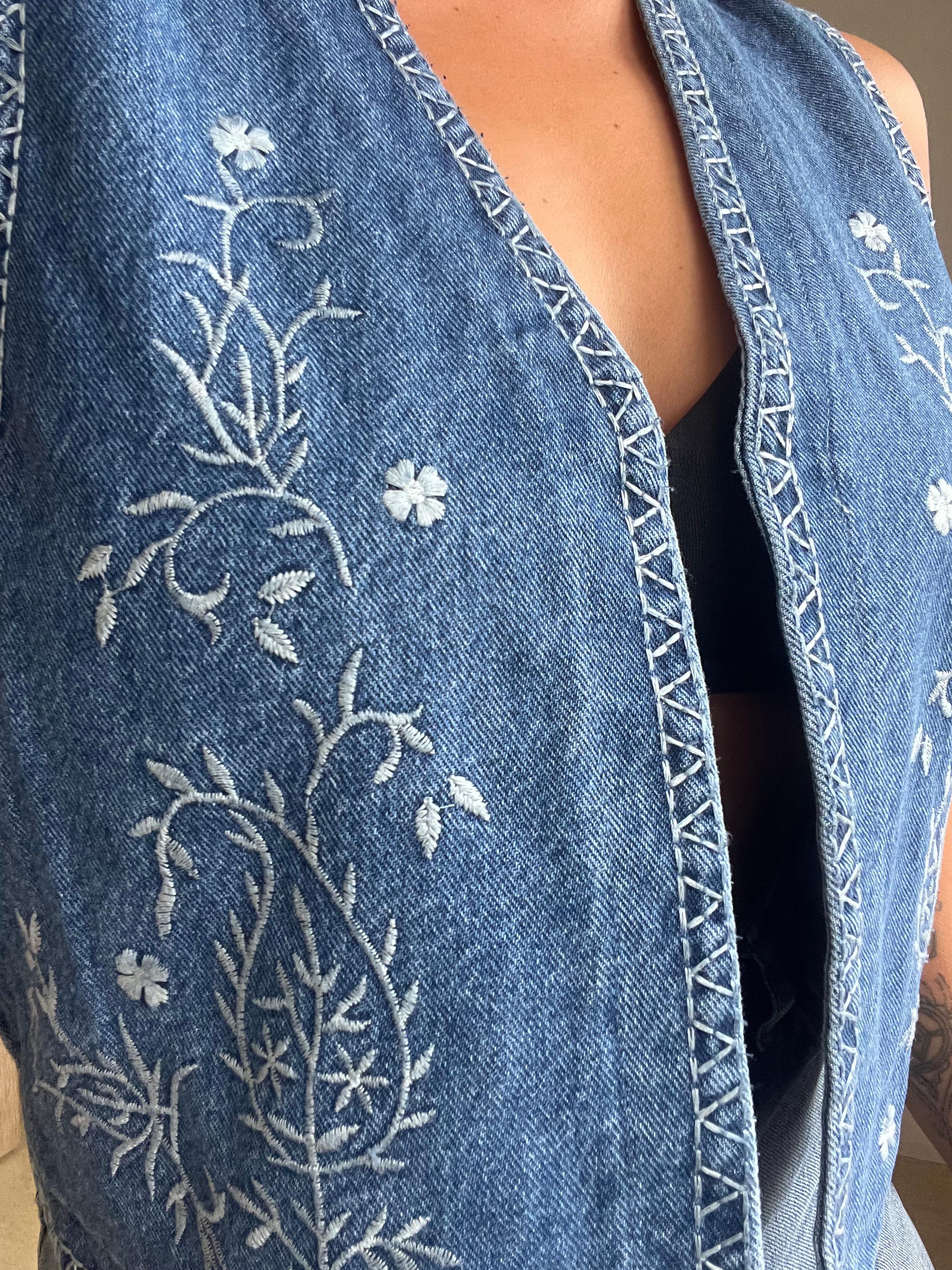 Embroidered denim vest