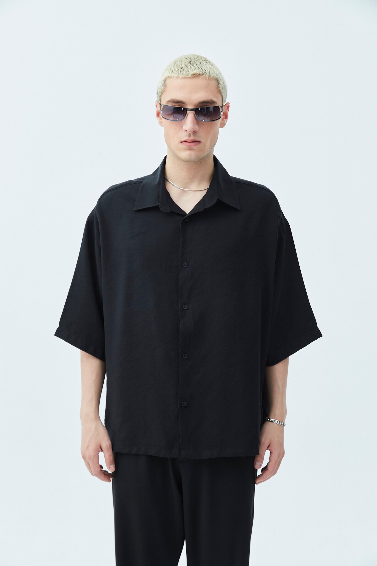 Basic Oversize Crop Shirt - Black