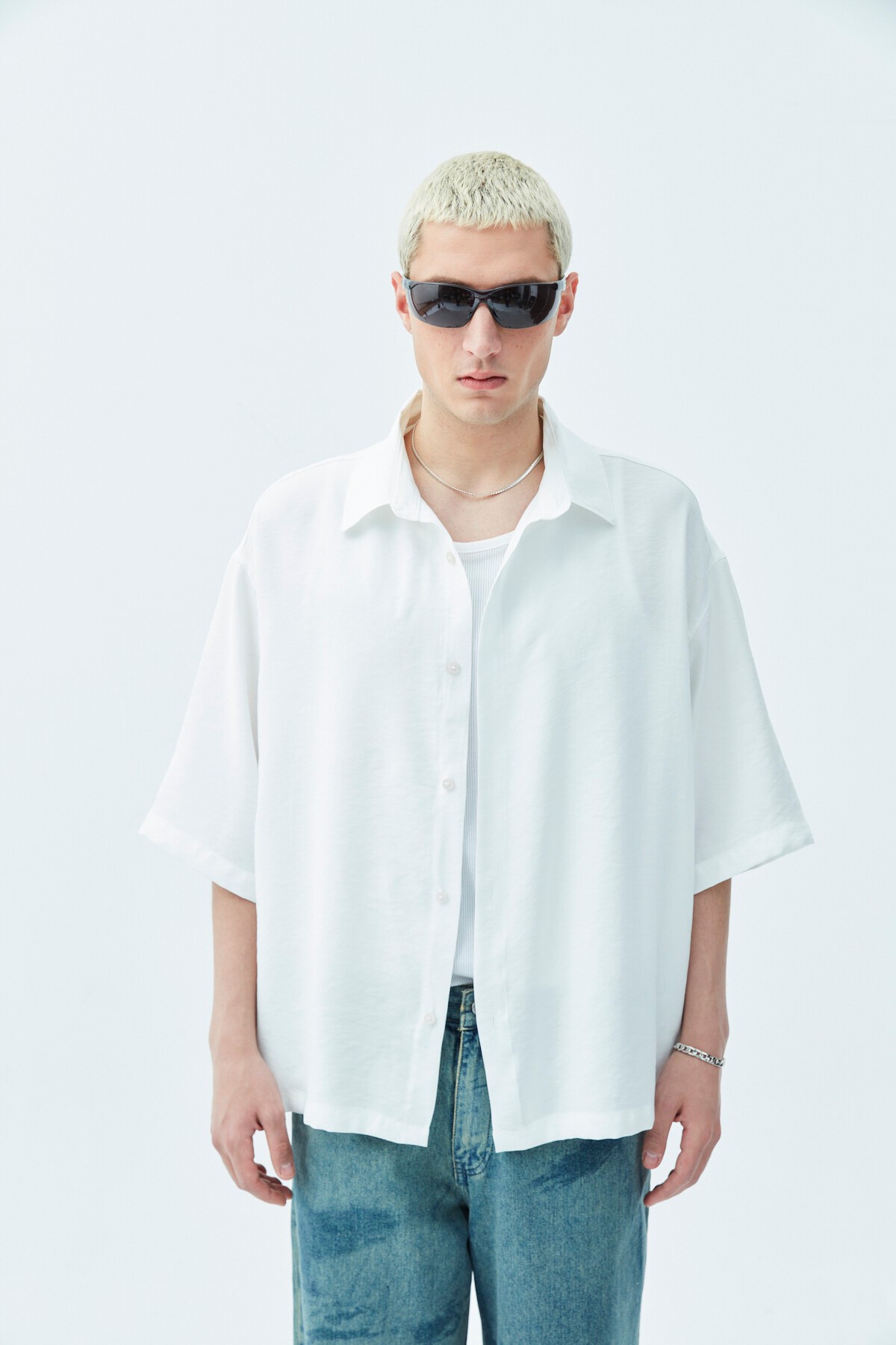 Basic Oversize Crop Shirt - Ecru