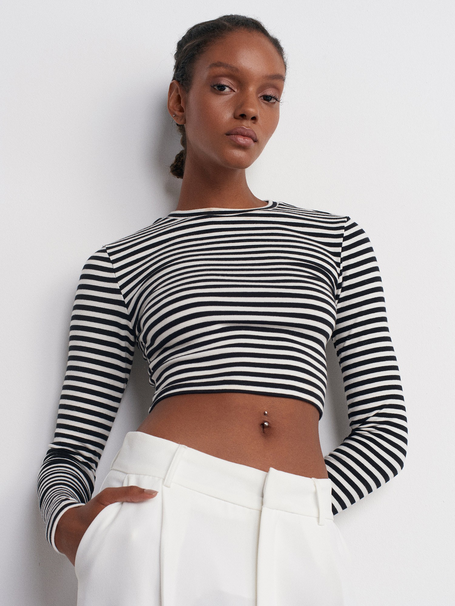 Striped Long Sleeve Crop Top