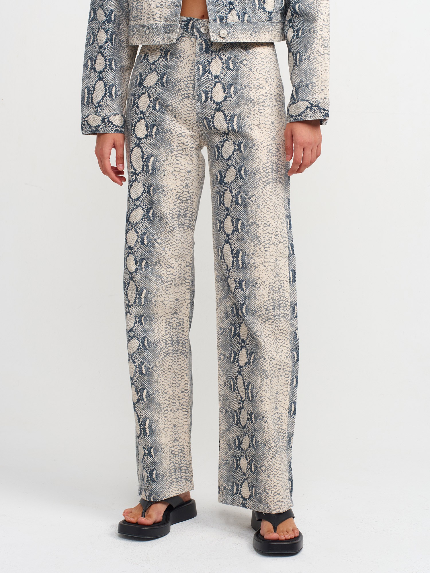 Snake Pattern Wideleg Denim Trousers