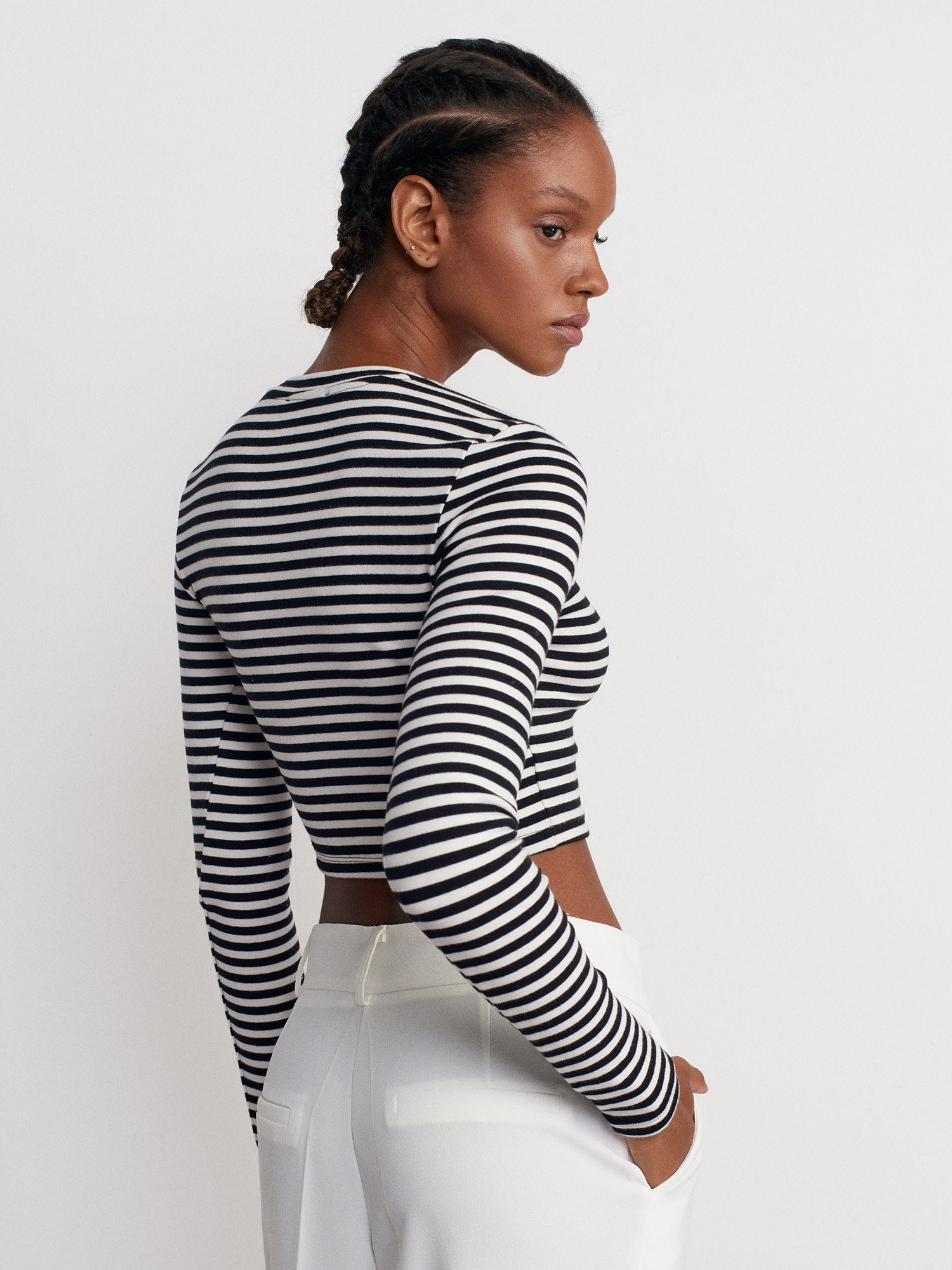 Striped Long Sleeve Crop Top