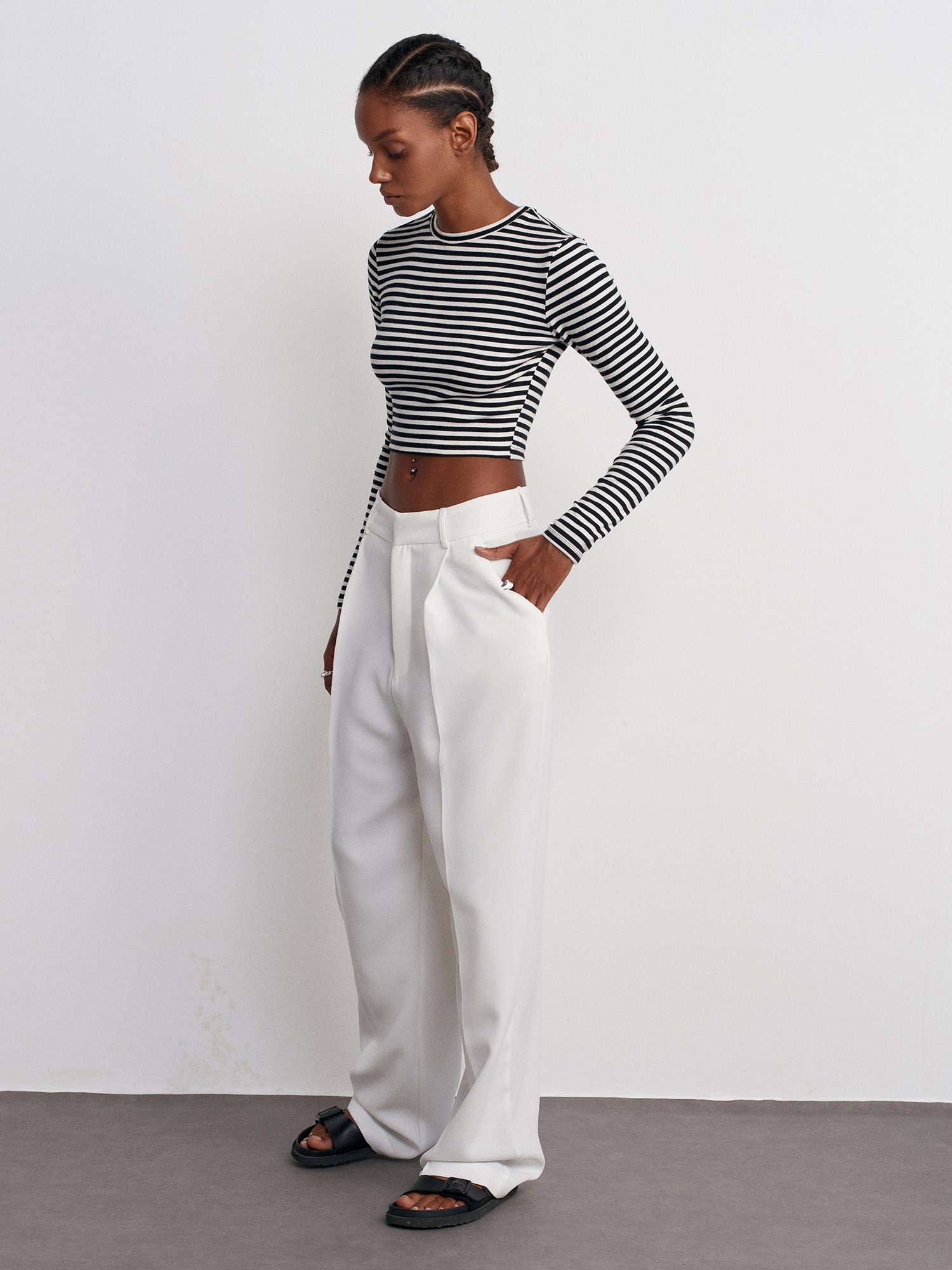 Striped Long Sleeve Crop Top