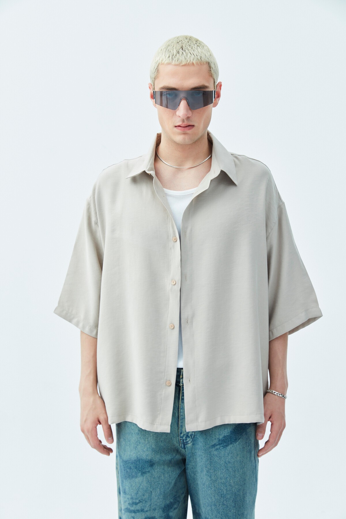 Basic Oversize Crop Shirt - mink