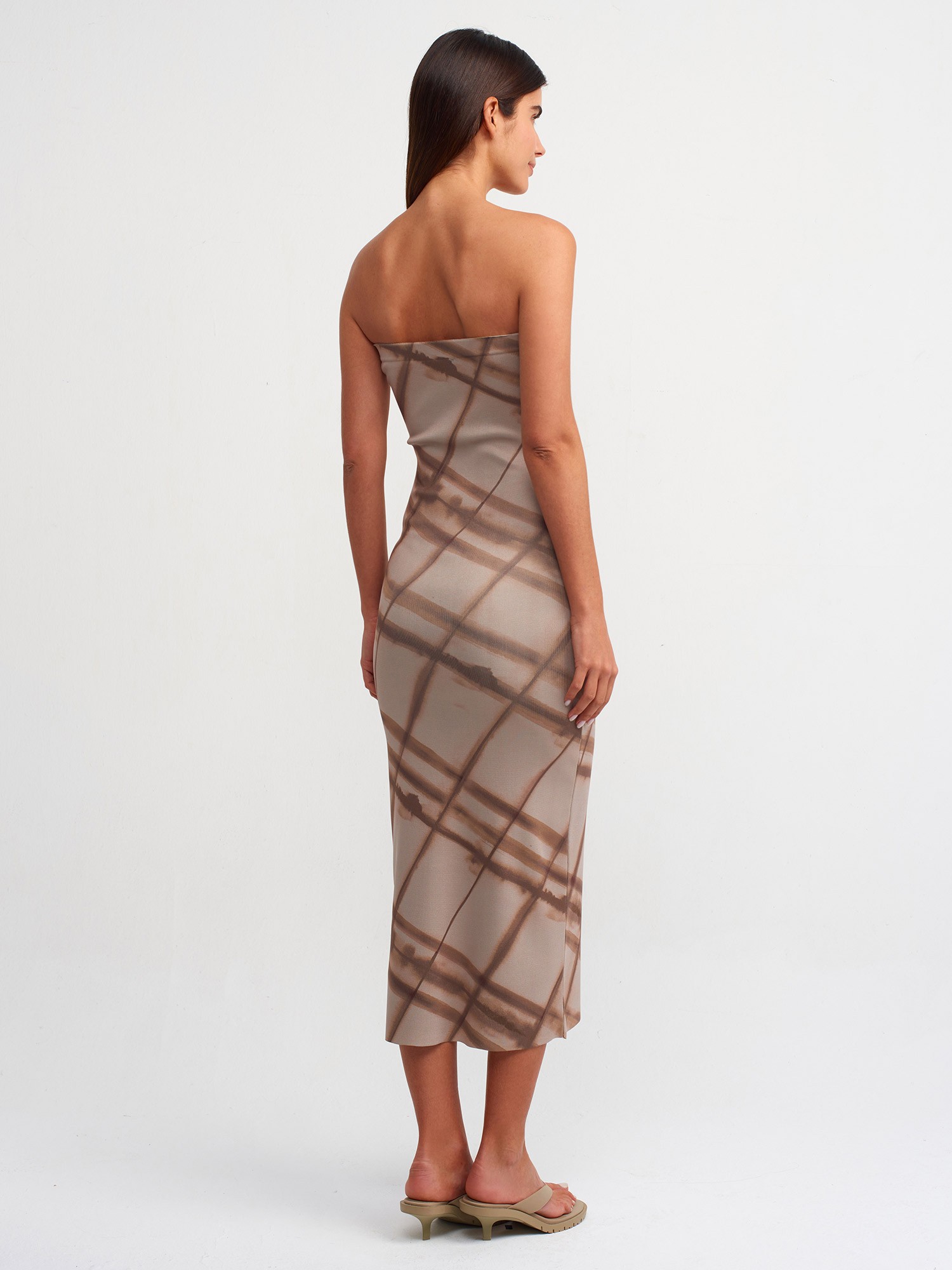 Strapless Plaid Printed Knitwear Dress