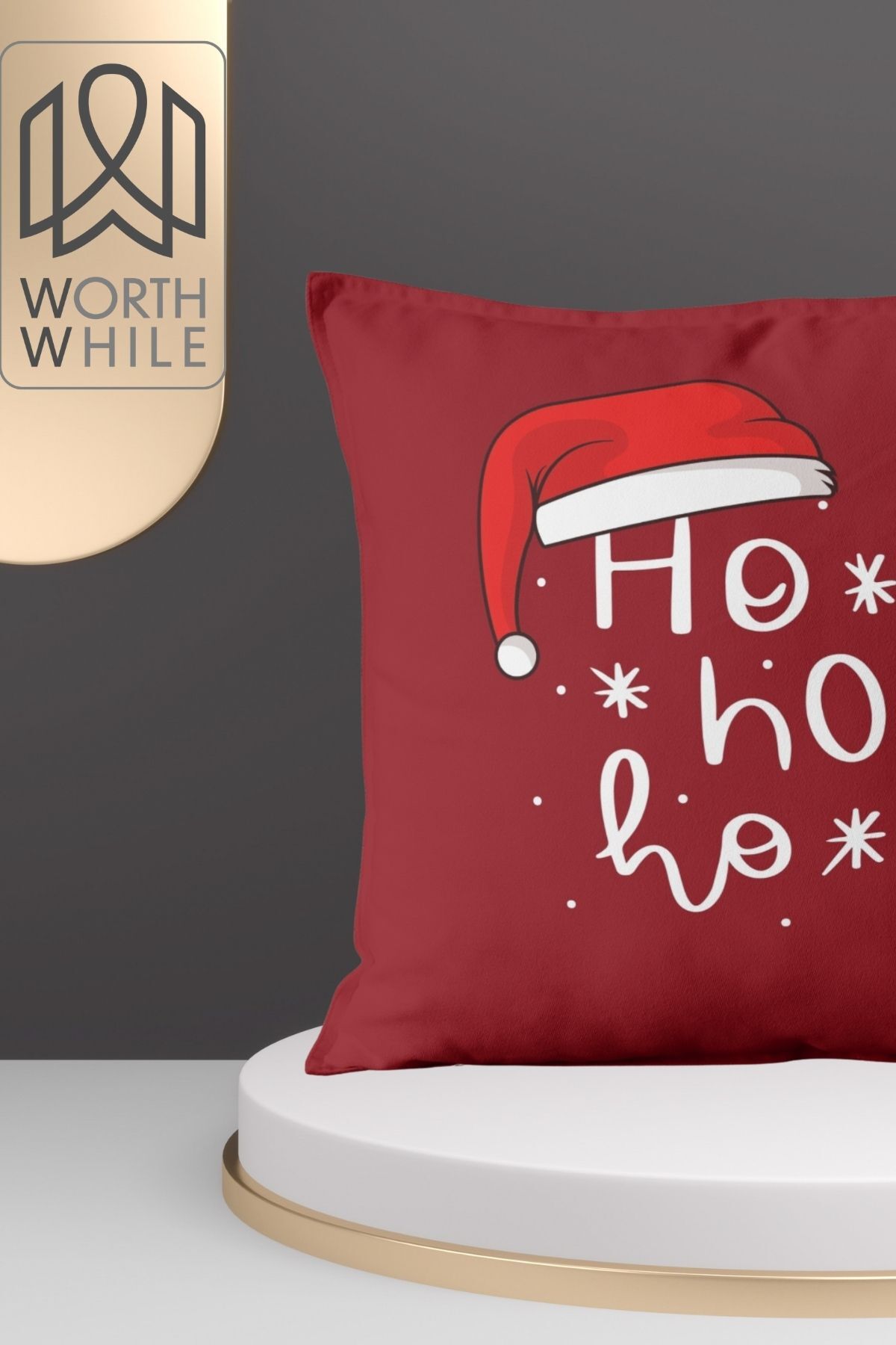 Ho Ho Ho Desenli Yıl Başı Temalı Kırlent Yastık Kılıfı