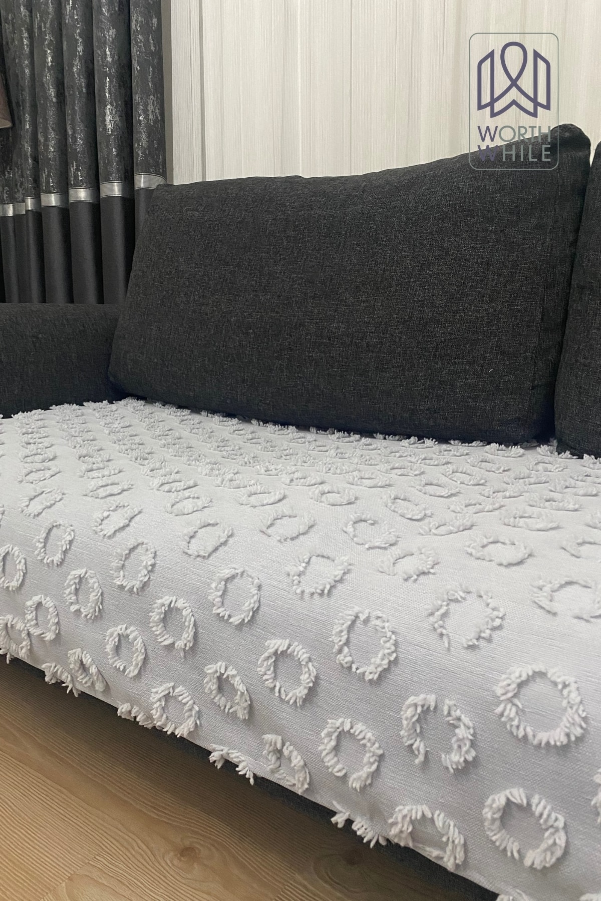 Gri Şönil Koltuk Örtüsü, Koltuk Kılıfı 100x240 - Şık ve Yumuşak Koltuk Koruyucu Örtü