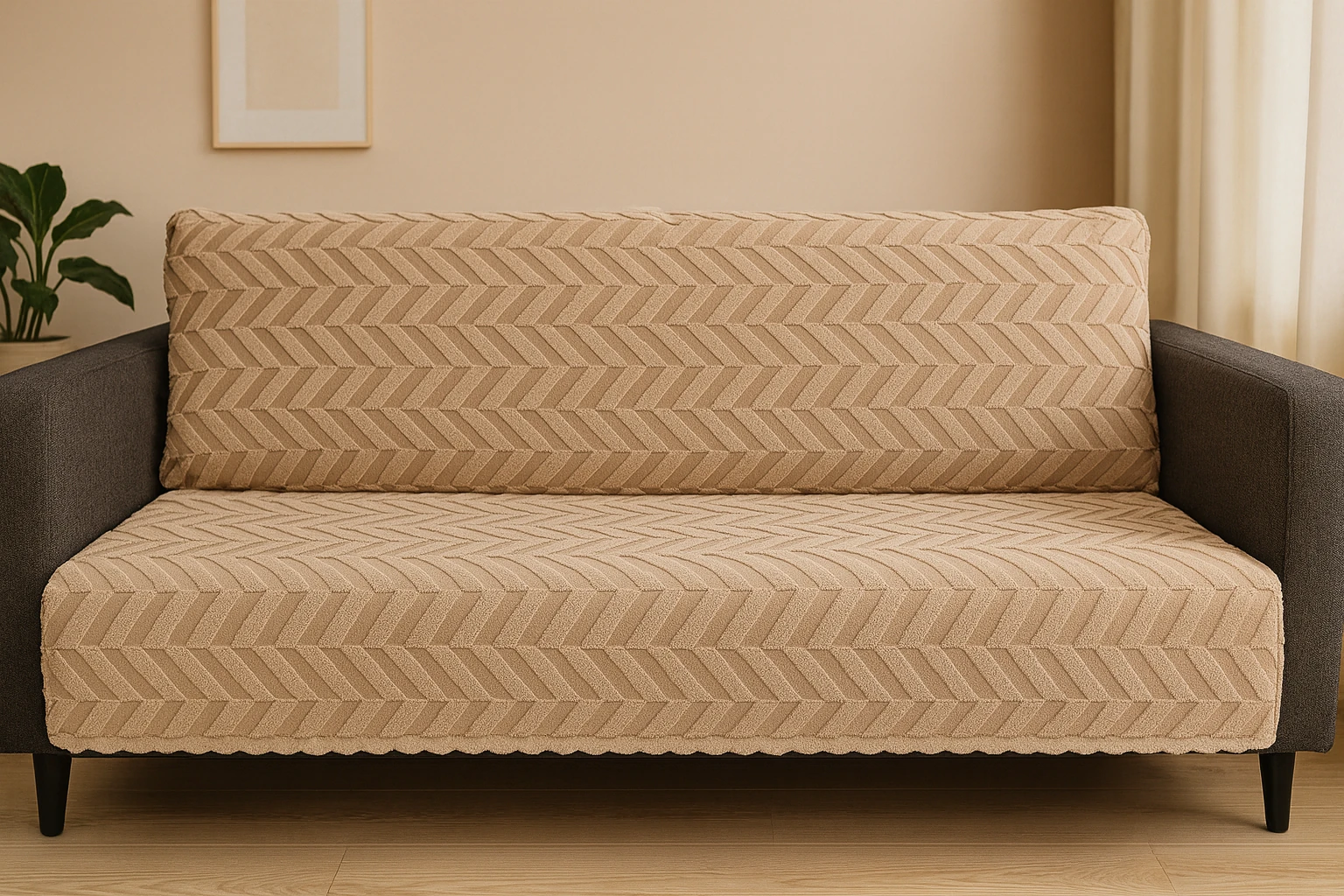 MİORA Welsoft Kaymaz Üçlü Koltuk Örtüsü 170x210 – 4 Renk | Yumuşak Dokulu, Süngerli Alt Taban - Açık Vizon