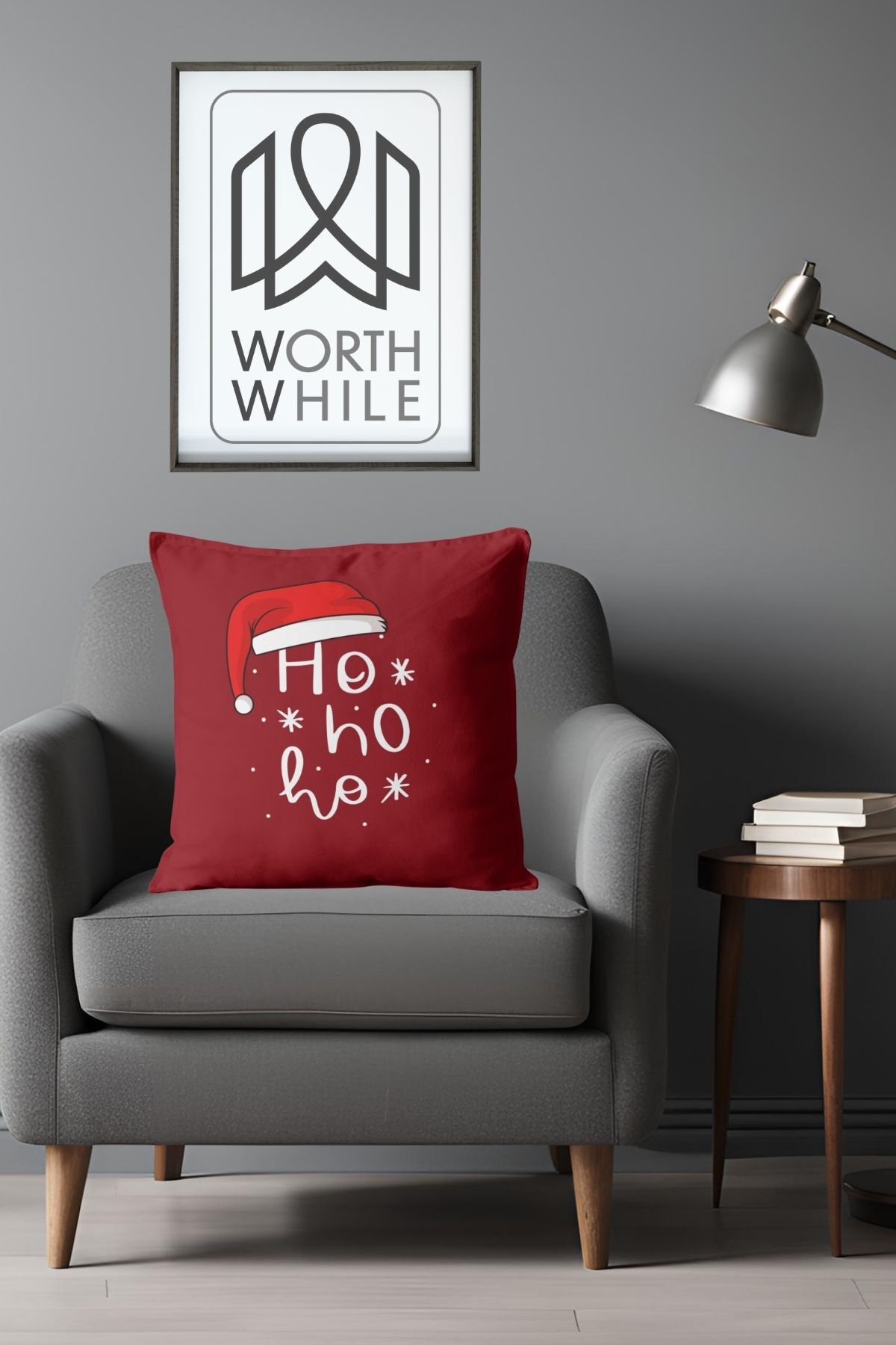 Ho Ho Ho Desenli Yıl Başı Temalı Kırlent Yastık Kılıfı