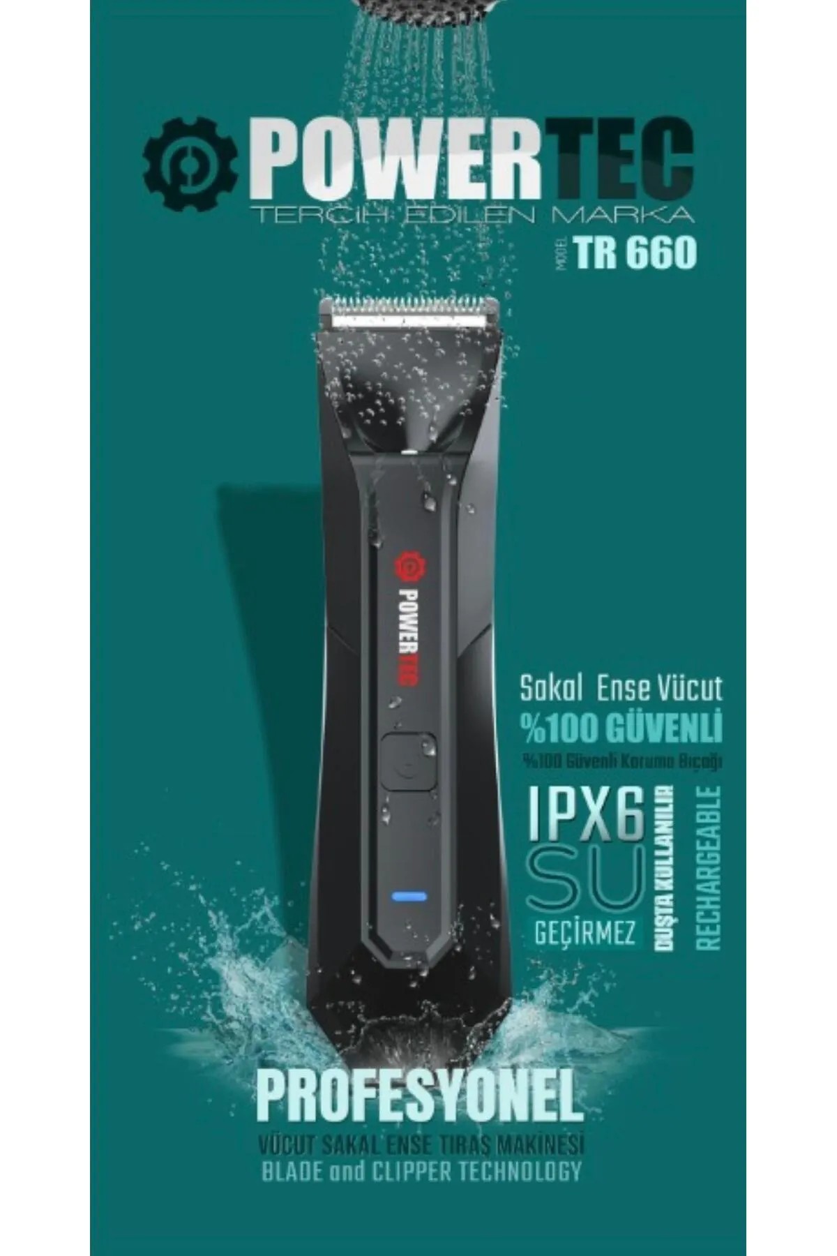 Powertec TR-660 Islak Kuru Vücut Tıraş Makinesi IPX6 Sertifikalı