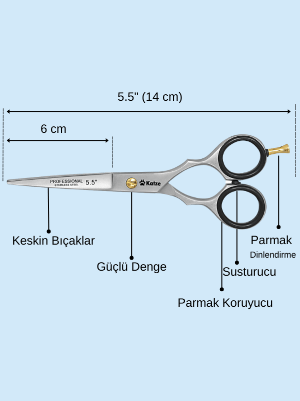 Katze J1 D-55 Profesyonel Saç Kesim Makası 5.5 inç Jilet Keskinliğinde Berber Makası Japon Paslanmaz Çeliği Elle Bilenmiş