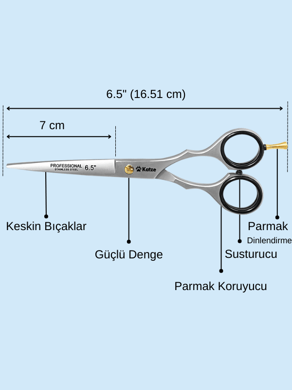 Katze J1 D-65 Profesyonel Saç Kesim Makası 6.5 inç Jilet Keskinliğinde Berber Makası Japon Paslanmaz Çeliği Elle Bilenmiş