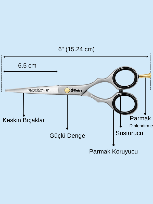 Katze J1 D-60 Profesyonel Saç Kesim Makası 6 inç Jilet Keskinliğinde Berber Makası Japon Paslanmaz Çeliği Elle Bilenmiş