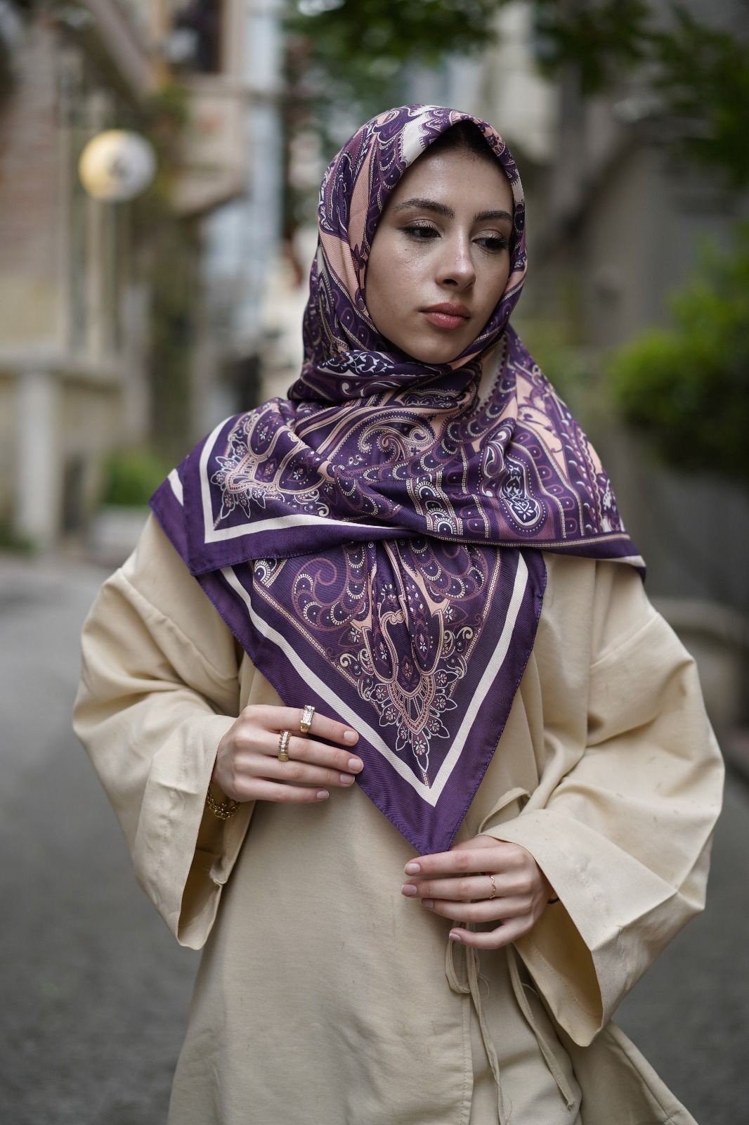 Soft Pamuk Eşarp Lacivert Desen