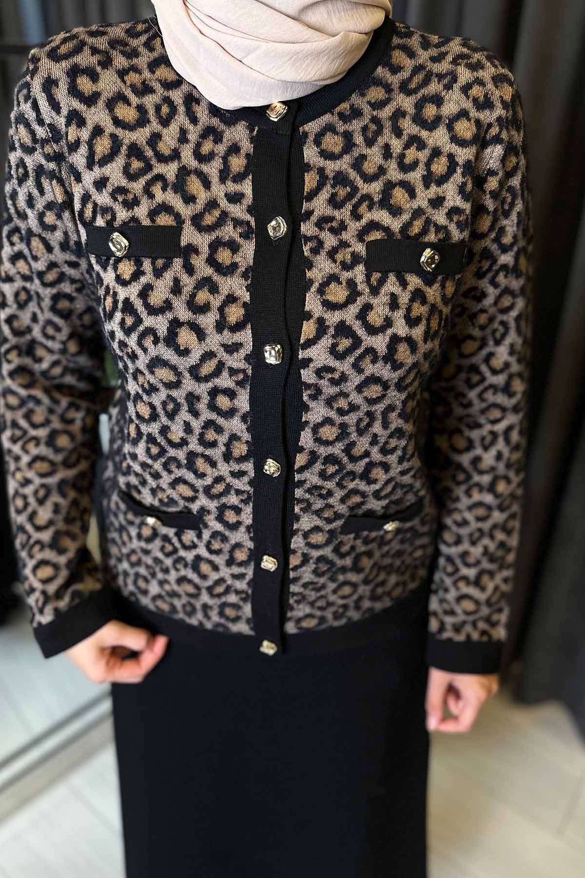 LEOPAR DESENLİ TRİKO HIRKA