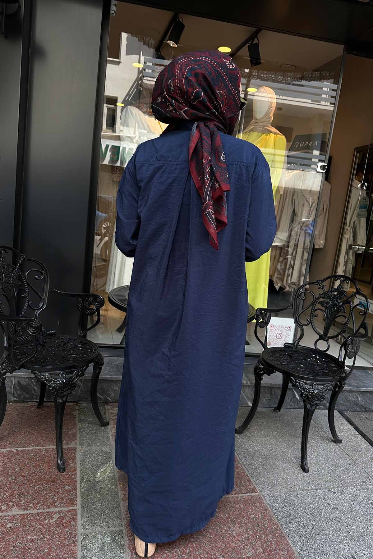 HALKA DETAYLI ÖNÜ DÜĞMELİ KAPAK CEPLİ DUBAİ GÖMLEK ELBİSE