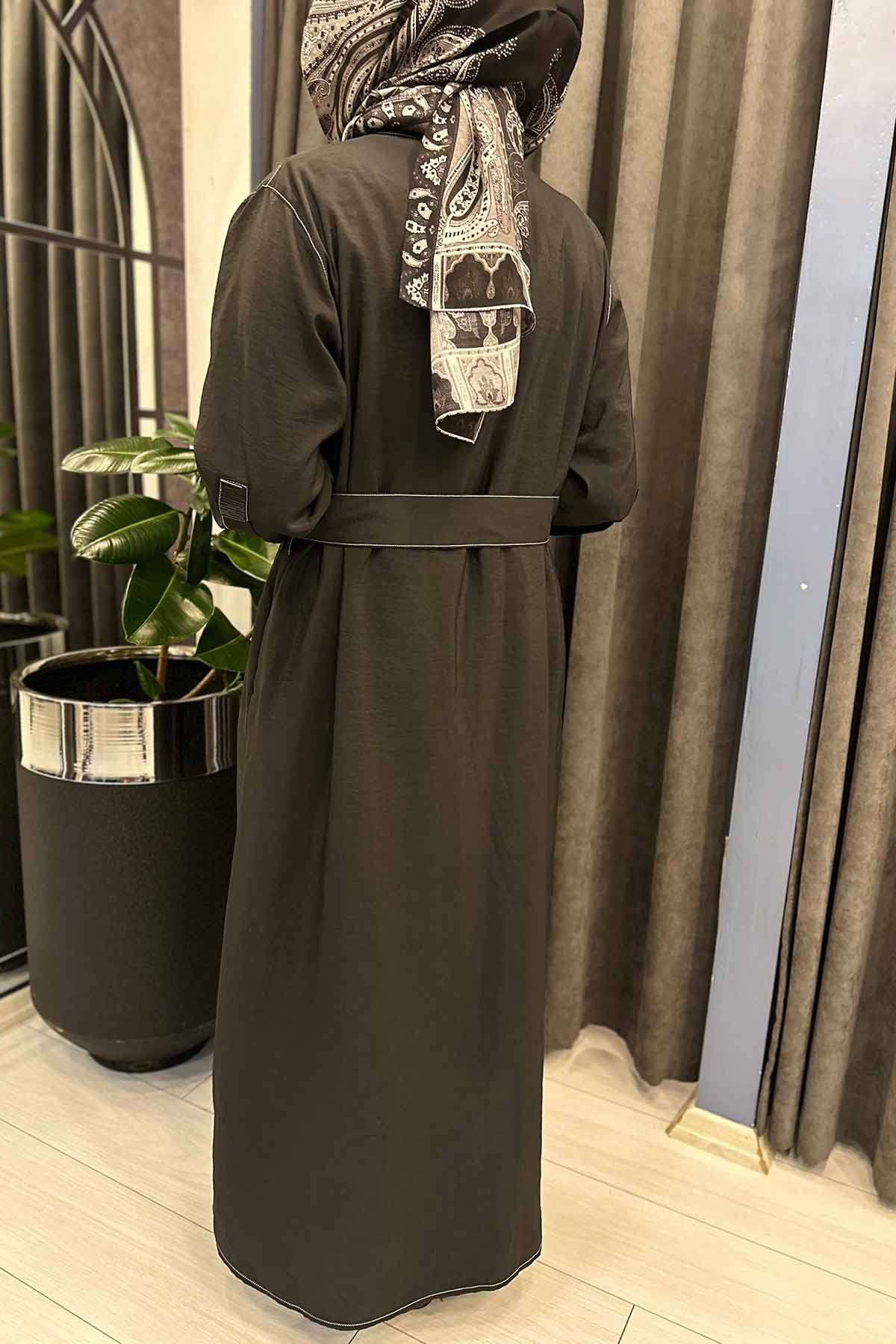 KONTRAST DİKİŞLİ ÖNÜ ÇITÇITLI TEK CEPLİ DUBAİ GÖMLEK KAP