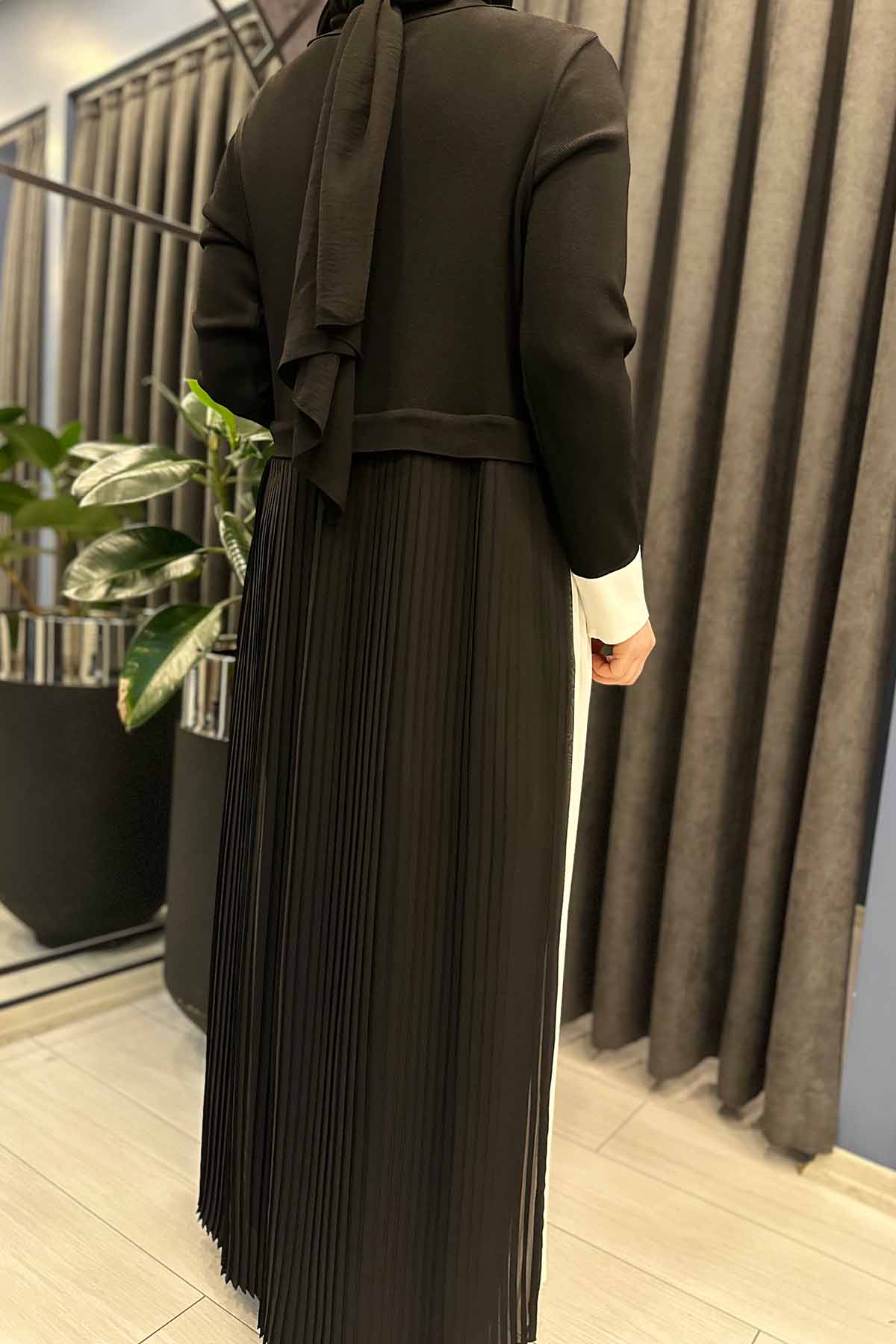 PLİSE DETAYLI GÖMLEK YAKA UZUN HIRKA