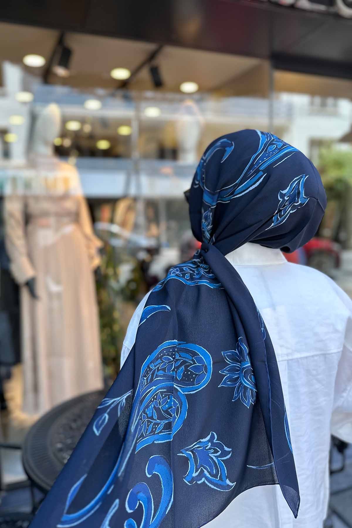 NAVY BLUE BLOOM ŞAL