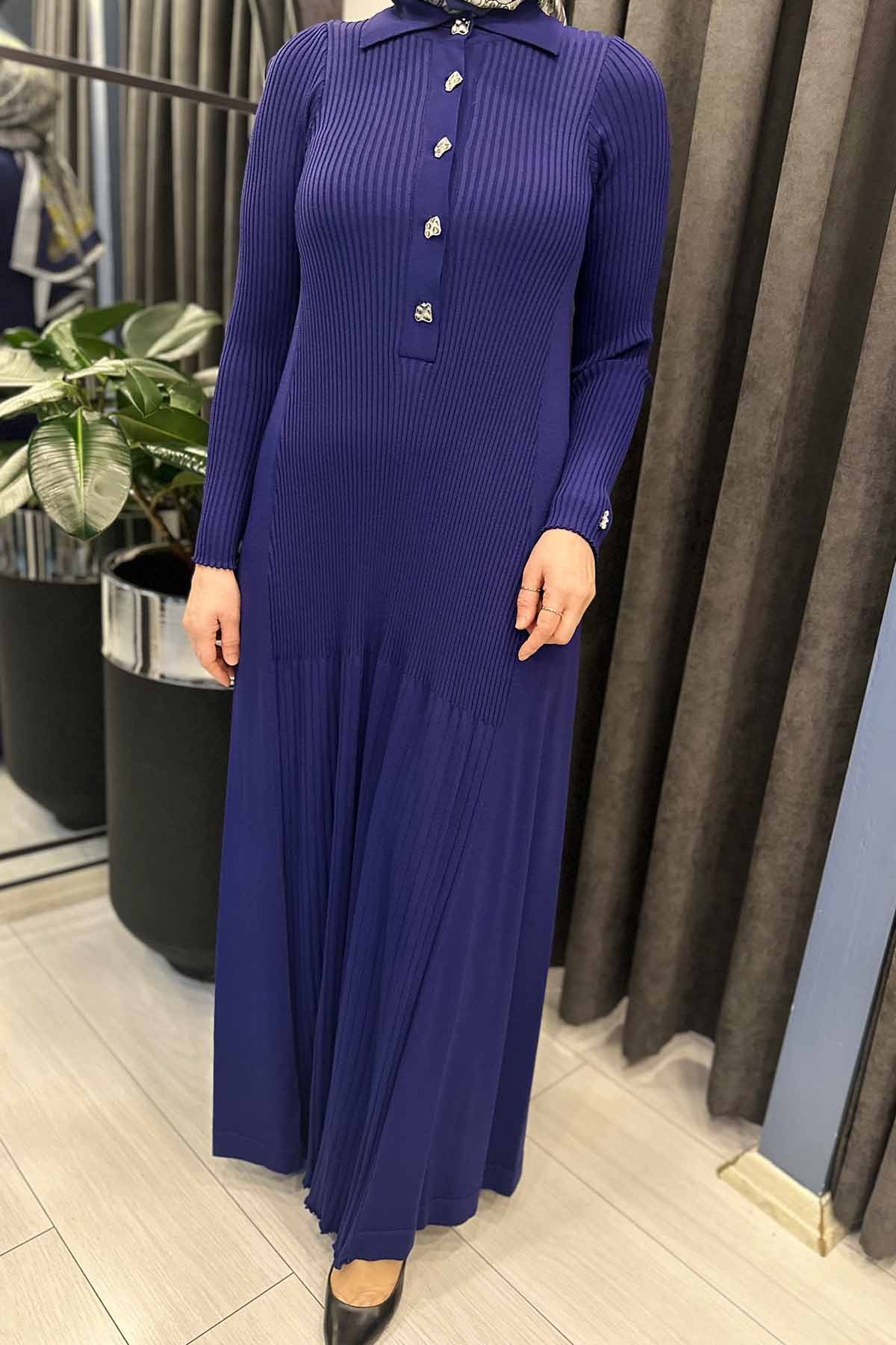 GÖMLEK YAKA KOLSUZ TRİKO ELBİSE