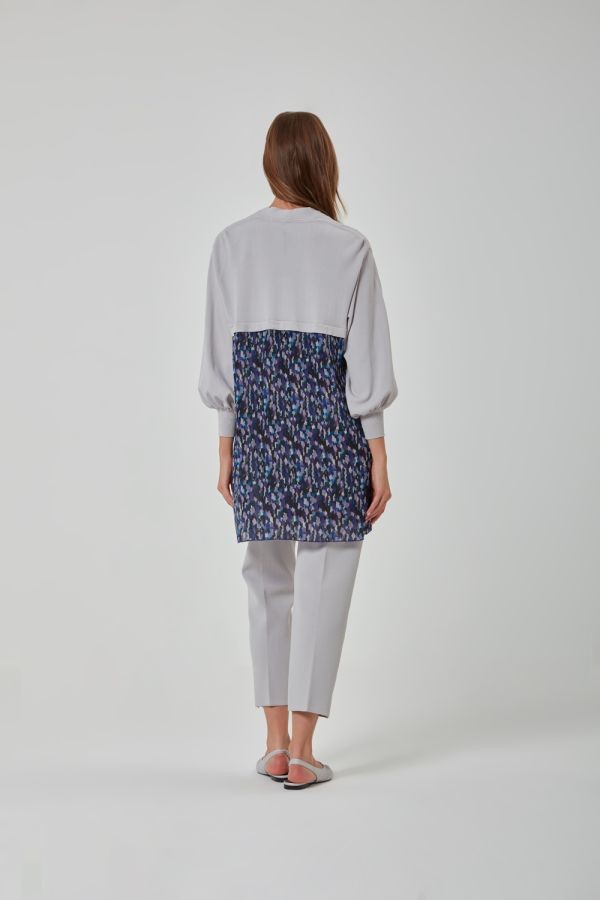 Arkası Şifon Fashion&Art Baskılı Triko Hırka