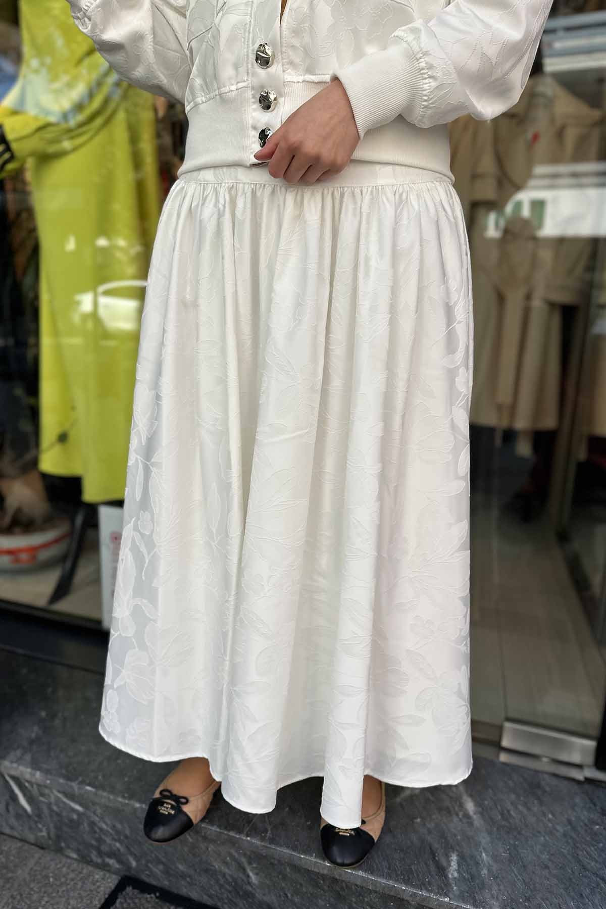 ÇİÇEK BASKILI BASENDEN BÜZGÜLÜ ETEK
