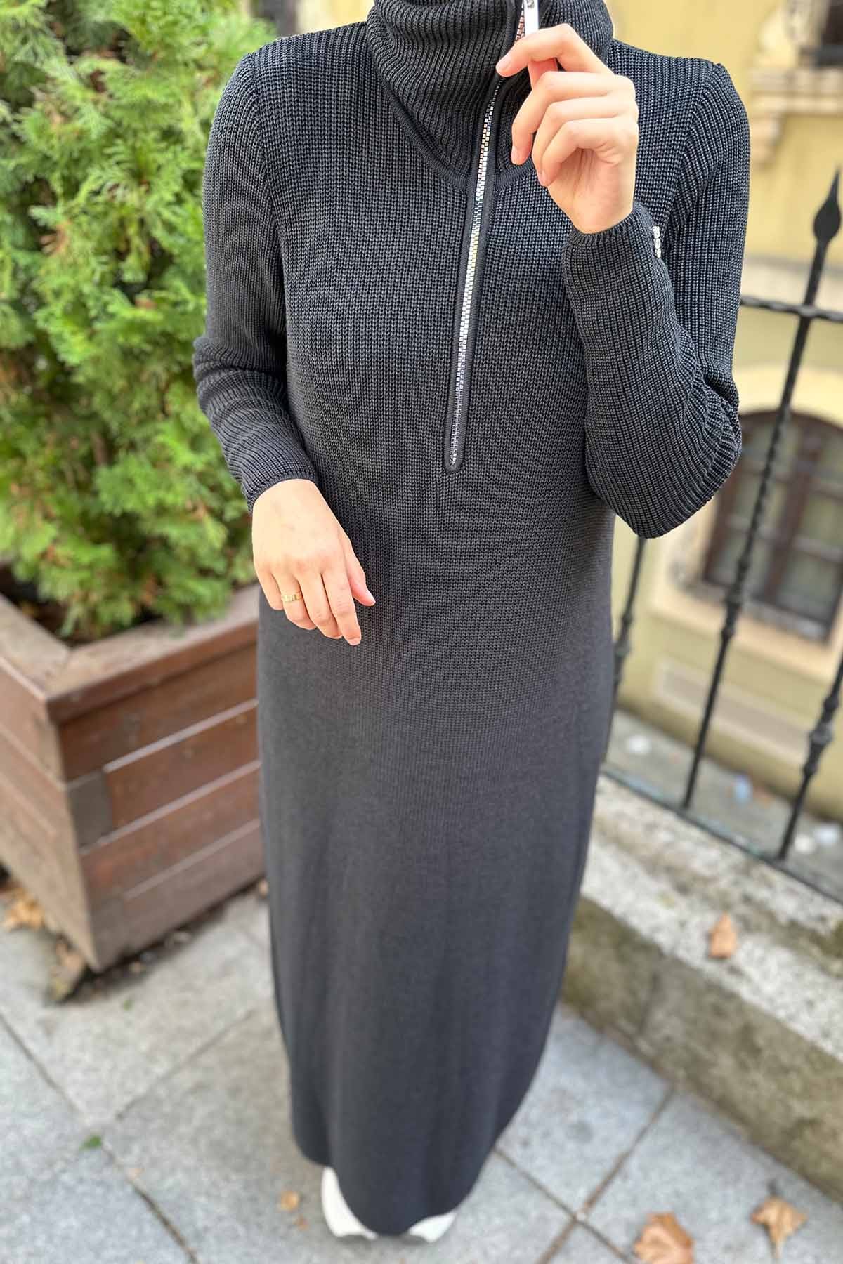 YAKASI FERMUARLI SELANİK ELBİSE
