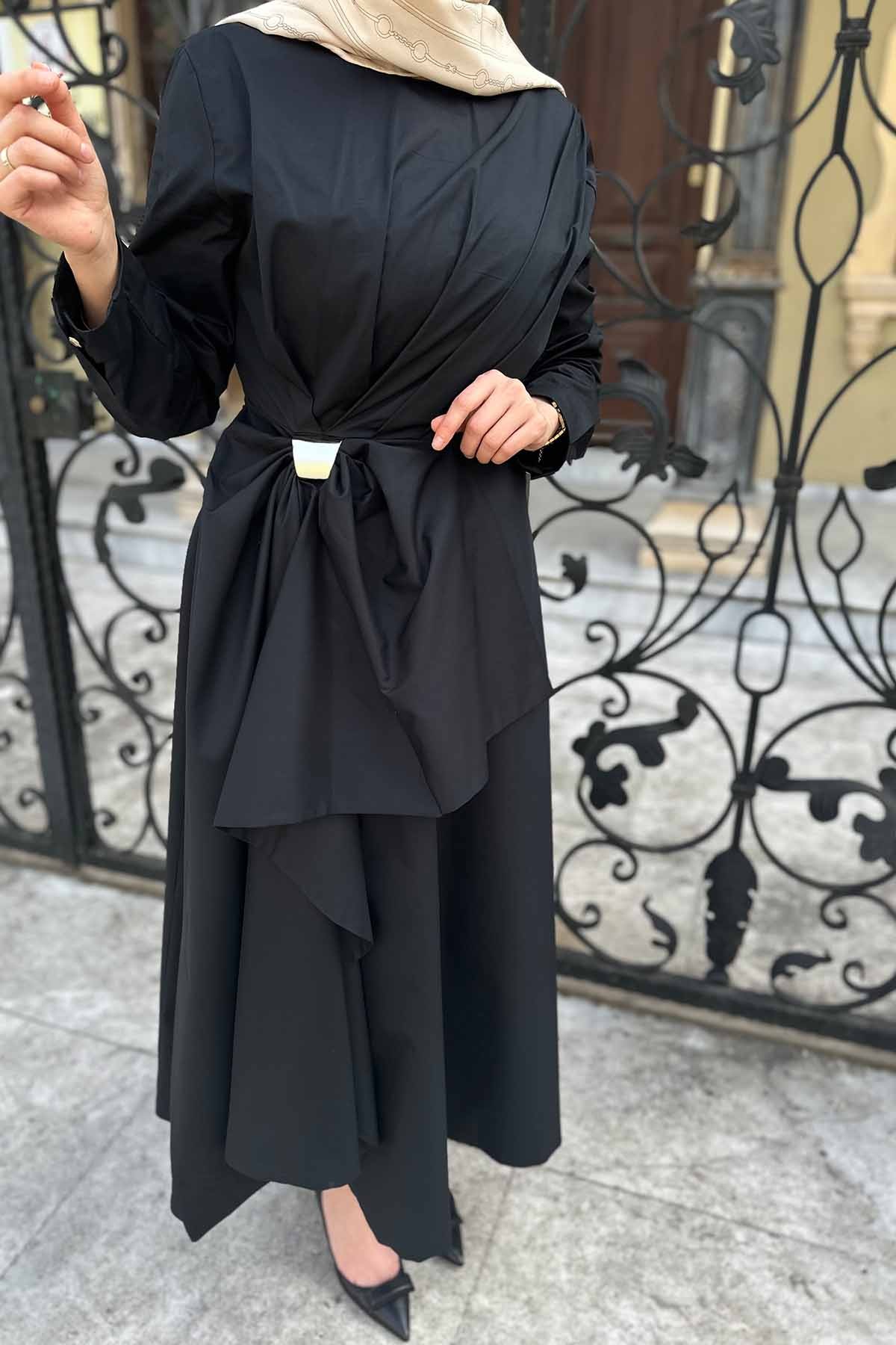 BELİ FİYONKLU ELBİSE