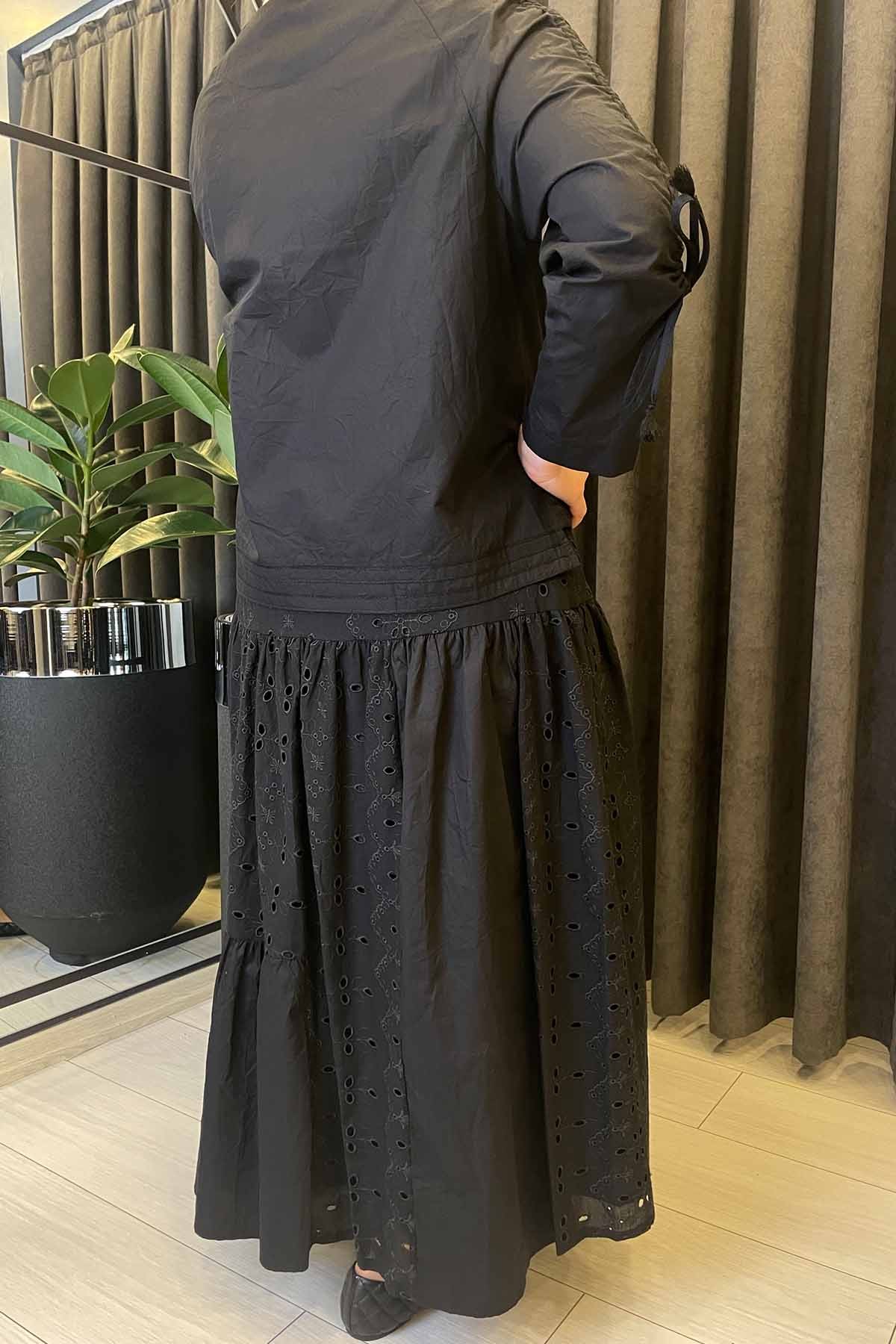 TEK CEPLİ KISA CEKETLİ ETEKLİ BRODE TAKIM