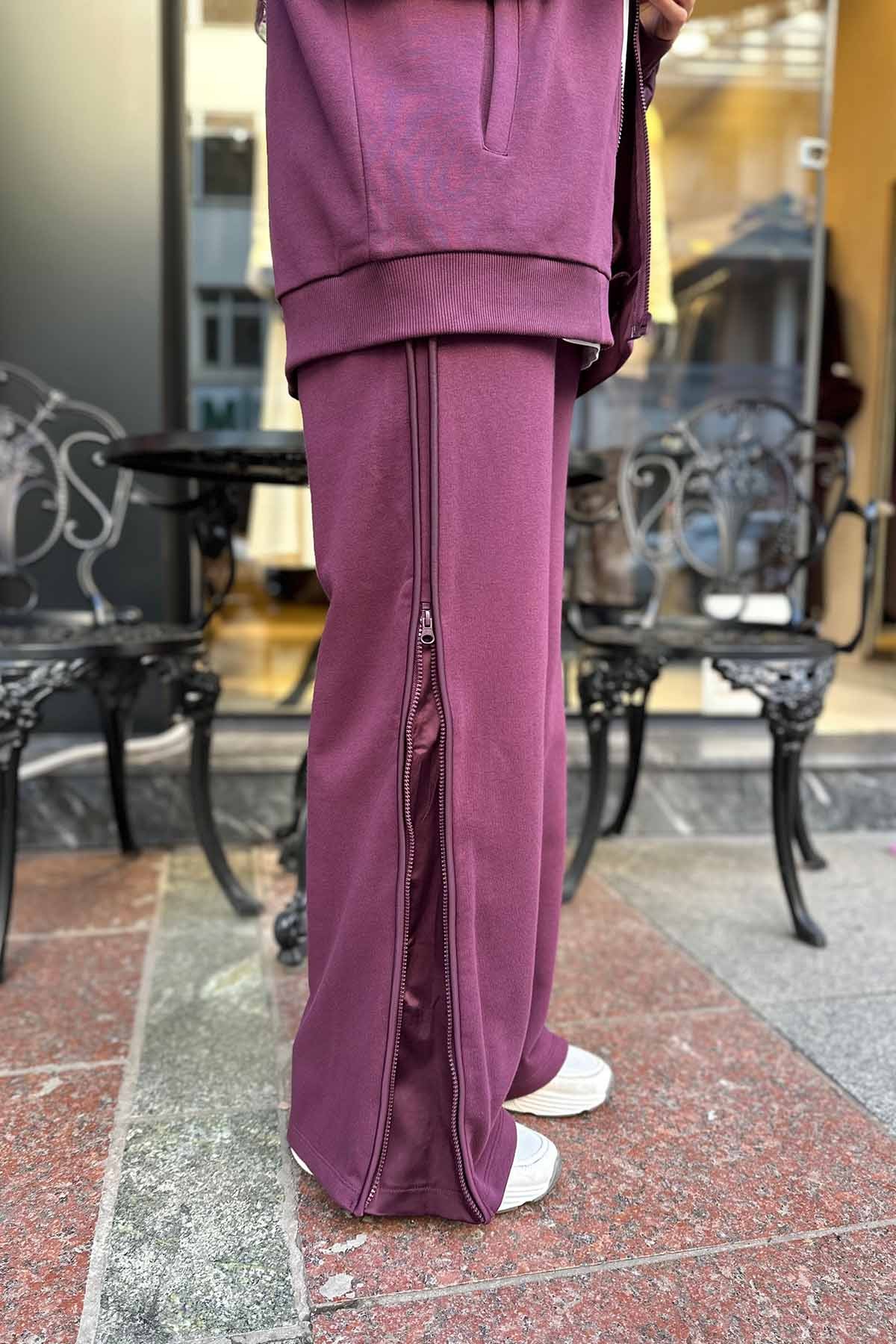 YANI ŞERİTLİ EŞOFMAN ALTI - Mürdüm