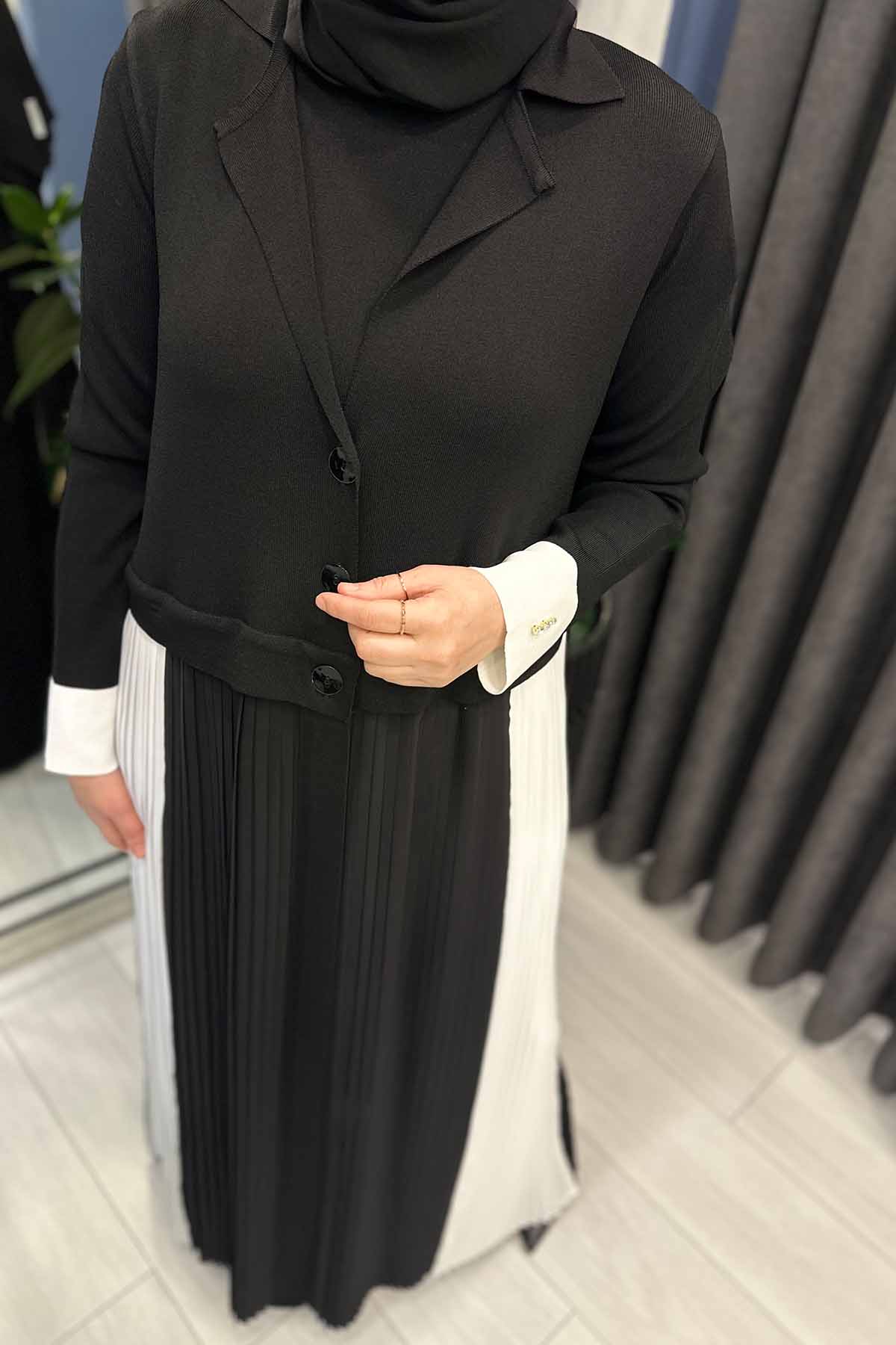 PLİSE DETAYLI GÖMLEK YAKA UZUN HIRKA