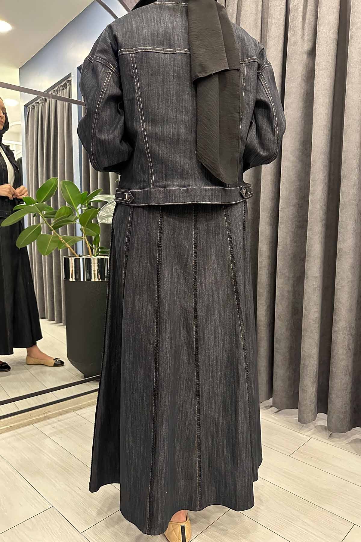 TENCEL GARNİLİ ÇOBAN DİKİŞLİ KOT ETEK