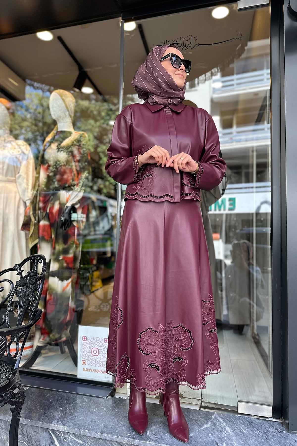 NAKIŞ DETAYLI DERİ ETEK