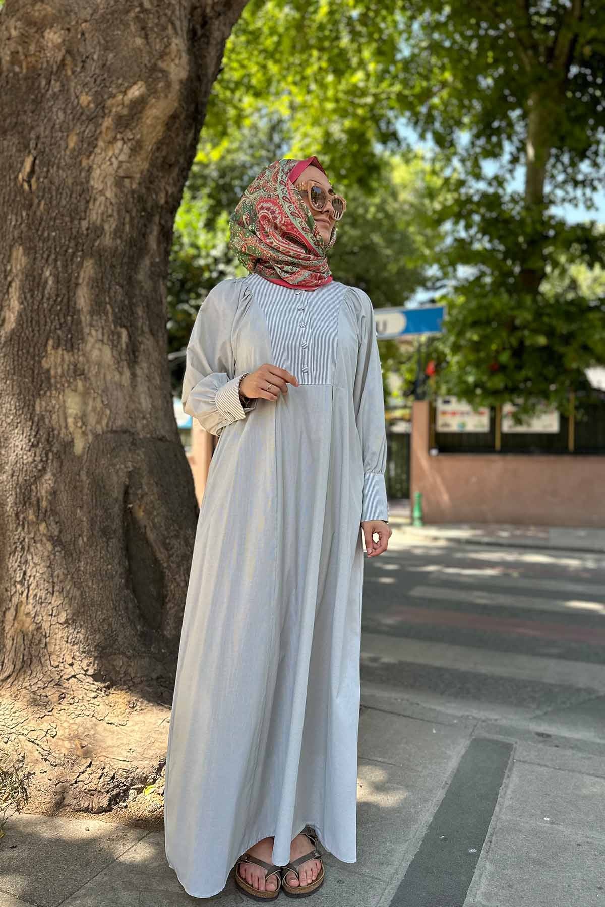 BELİ KENDİNDEN KUŞAKLI POPLİN ELBİSE