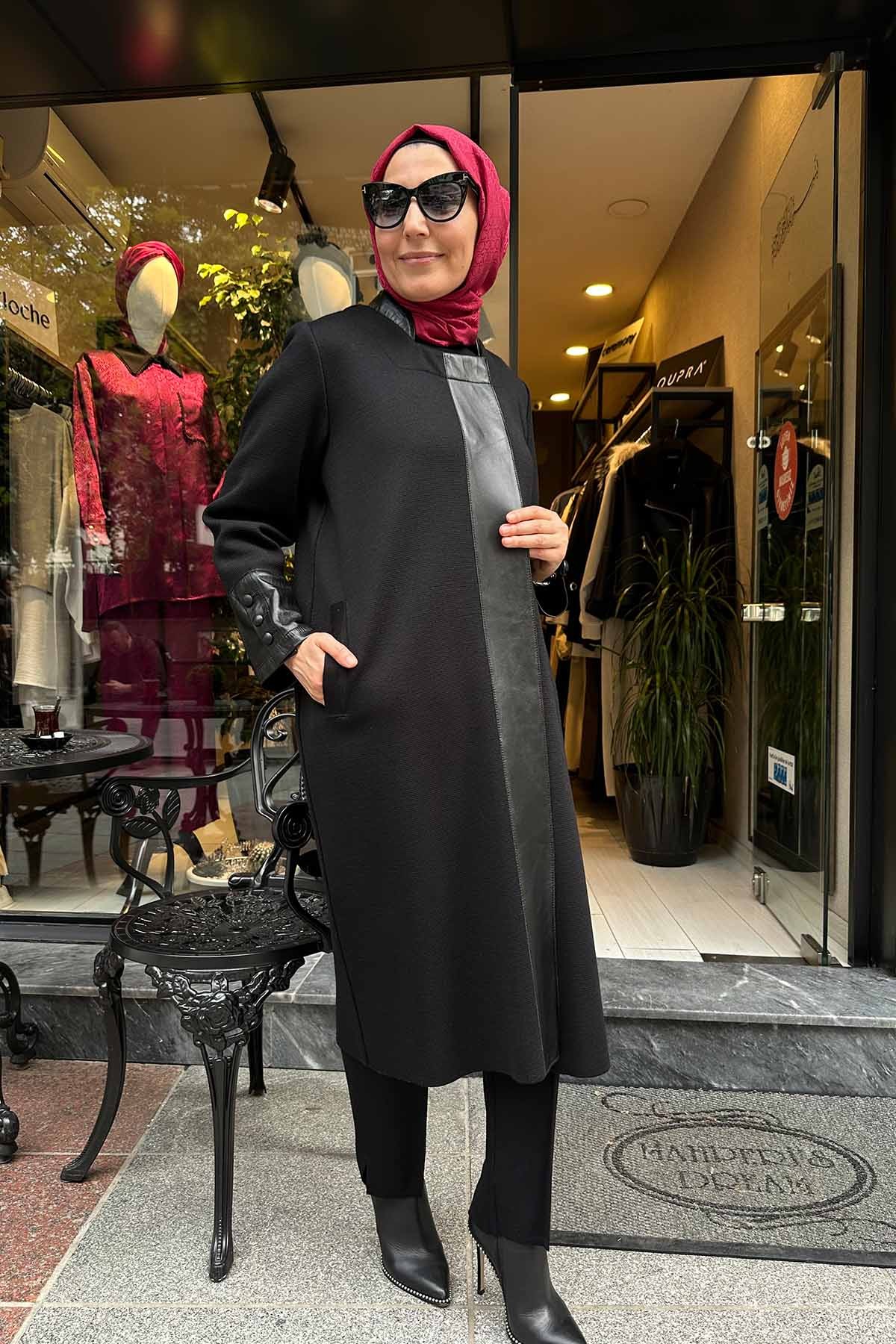 ÖN PATI DERİ DETAYLI TRİKO KAP