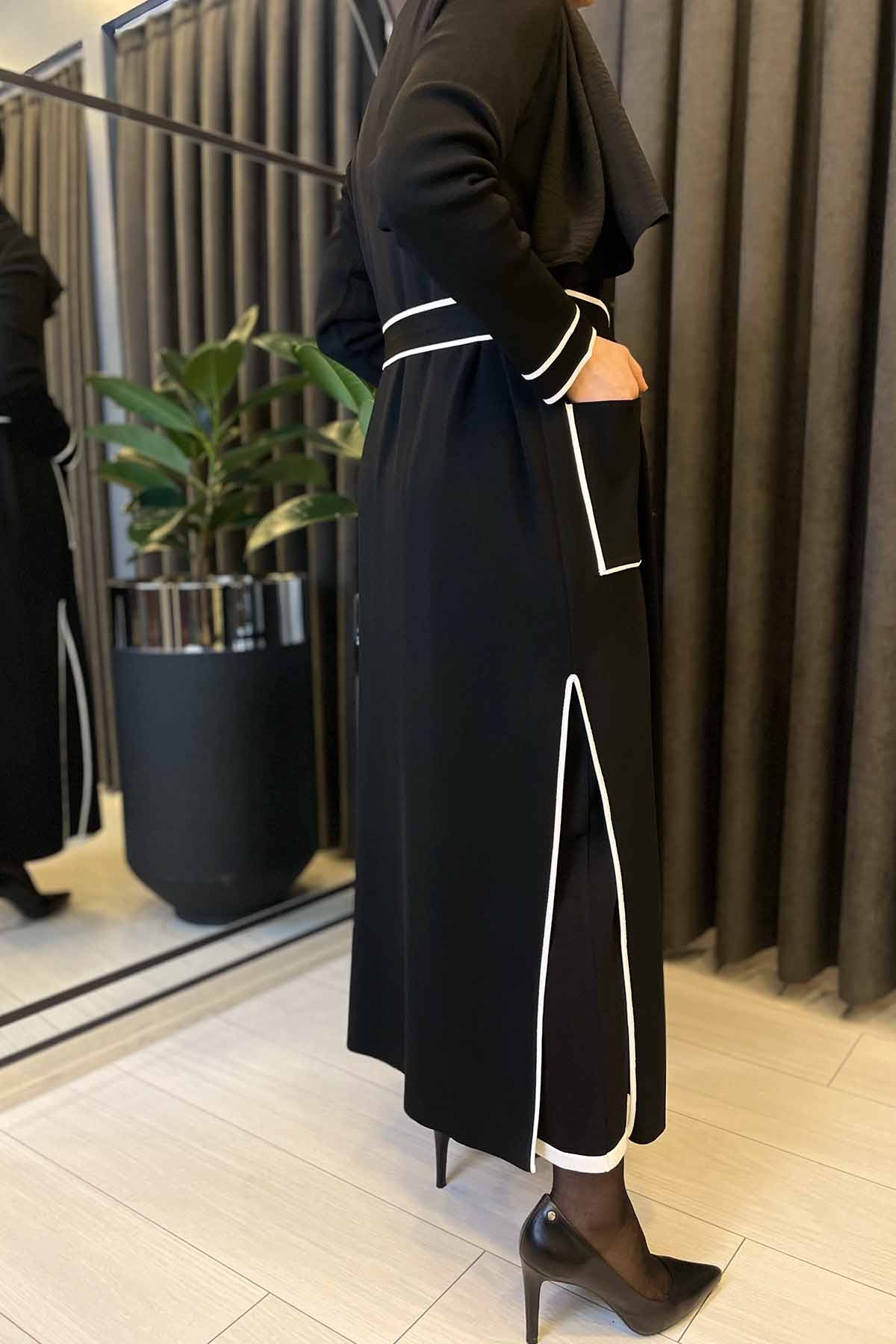YANLARI YIRTMAÇLI KUŞAKLI UZUN HIRKA