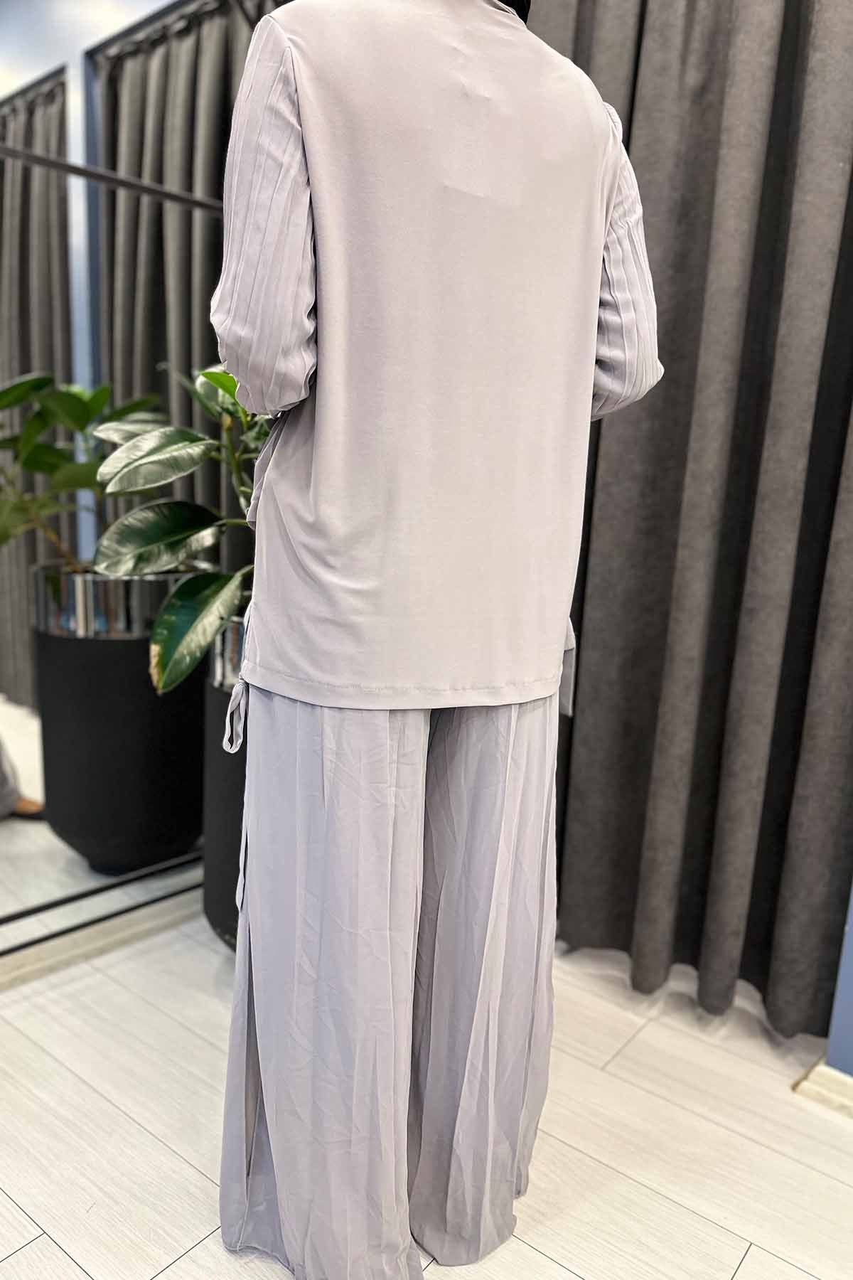 İÇİ SANDYLİ KOMPLE ŞİFON KRAŞLI PANTOLONLU TAKIM