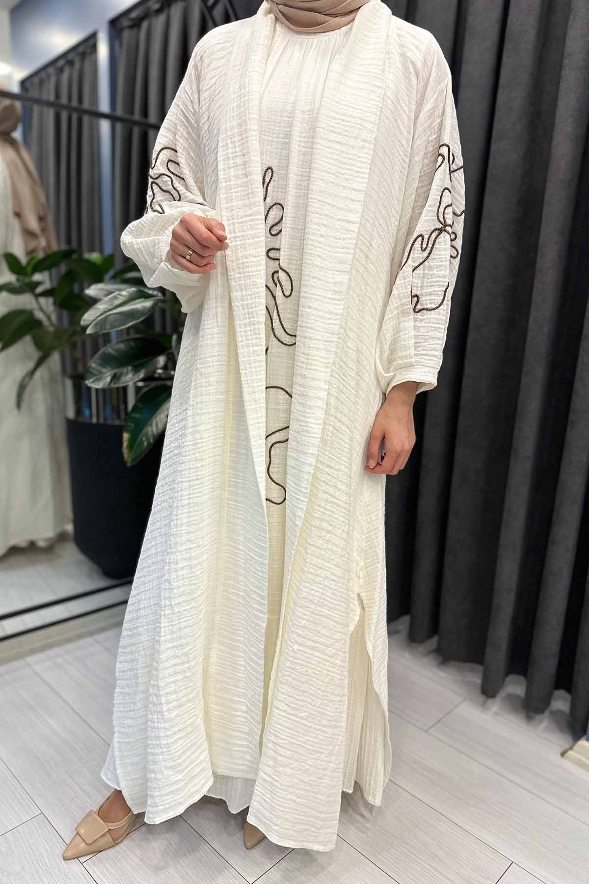 KOLLARI LASE İŞLEMELİ PAMUK ABAYA