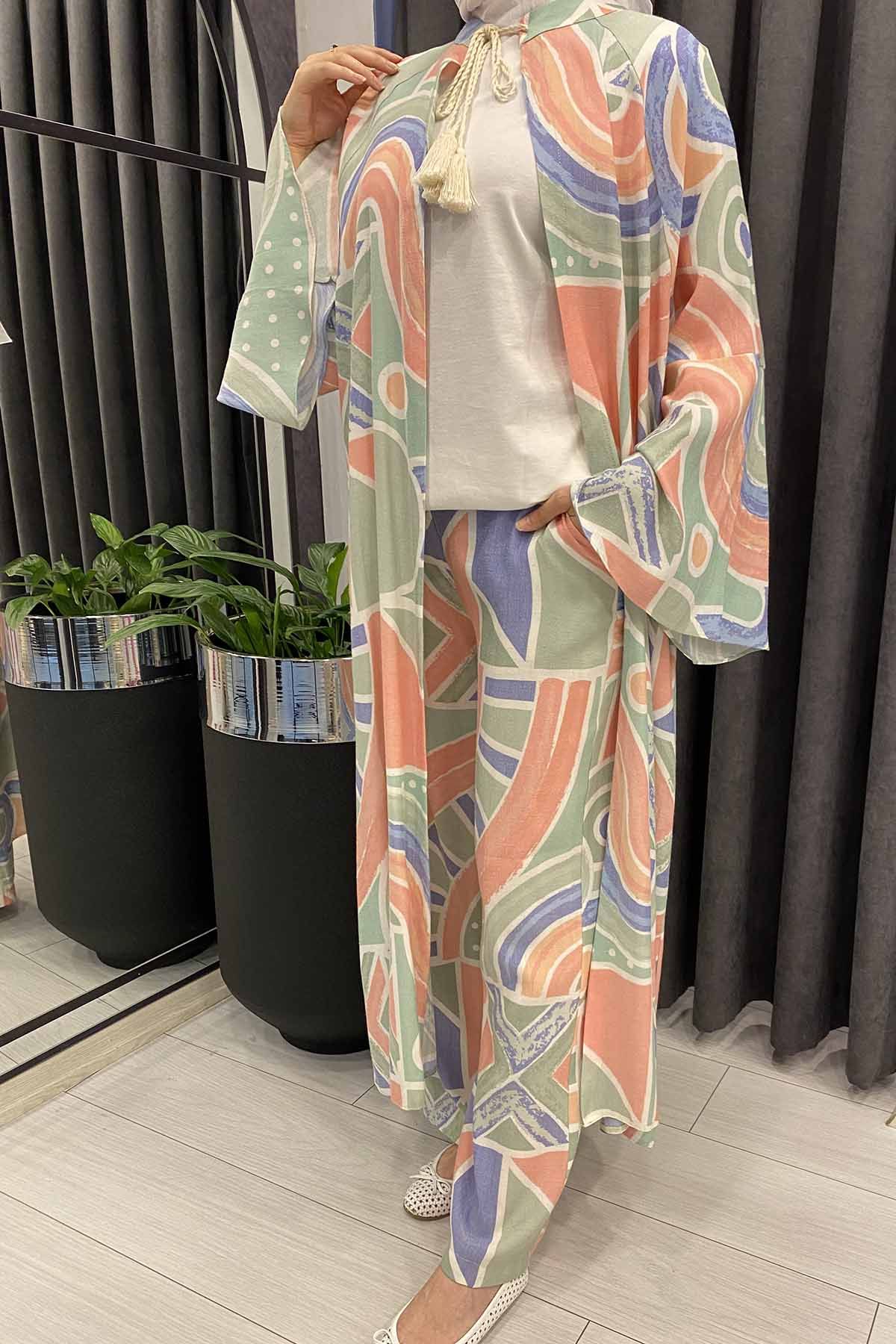 KETEN LABİRENT SULUBOYA BASKI PANTOLON
