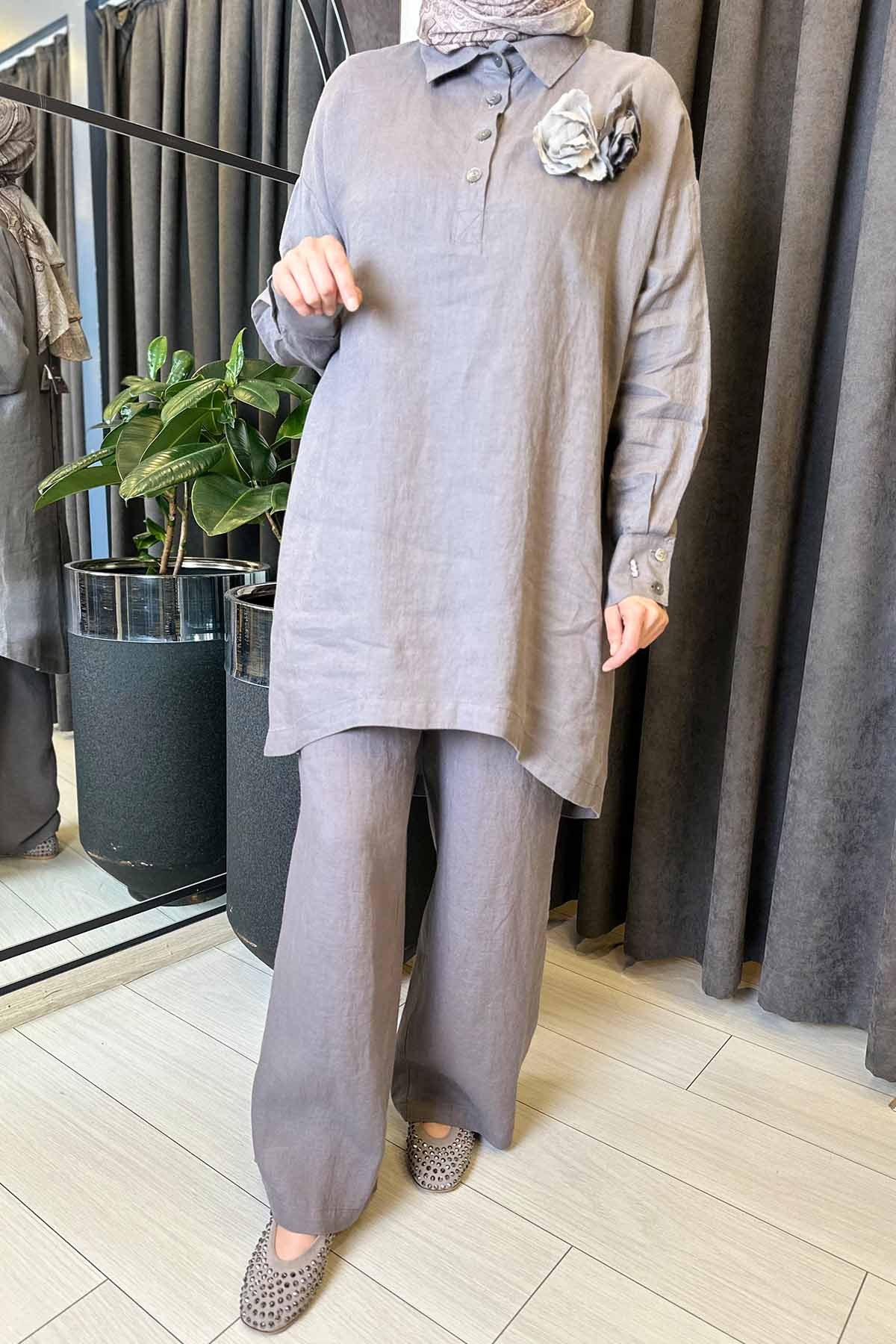 DÜZ RENK BOL PAÇA KETEN PANTOLON